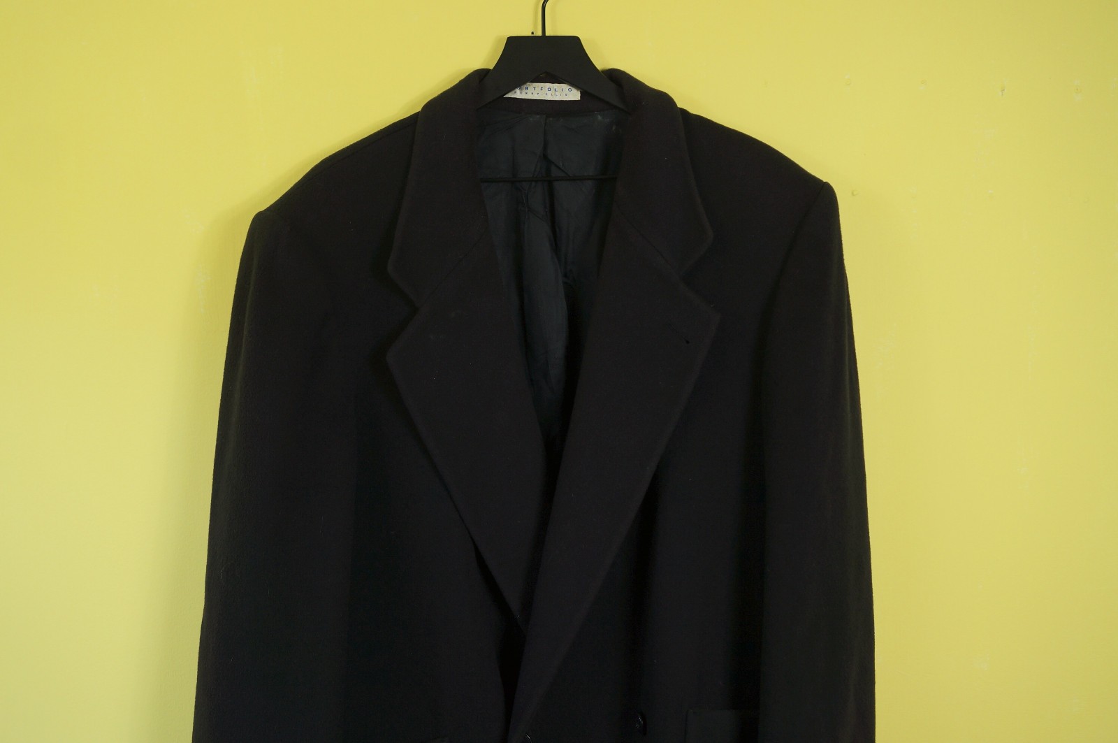 Perry Ellis Dark Blue 100% Virgin Wool Double Breasted Long Coat ~ Size 42/L