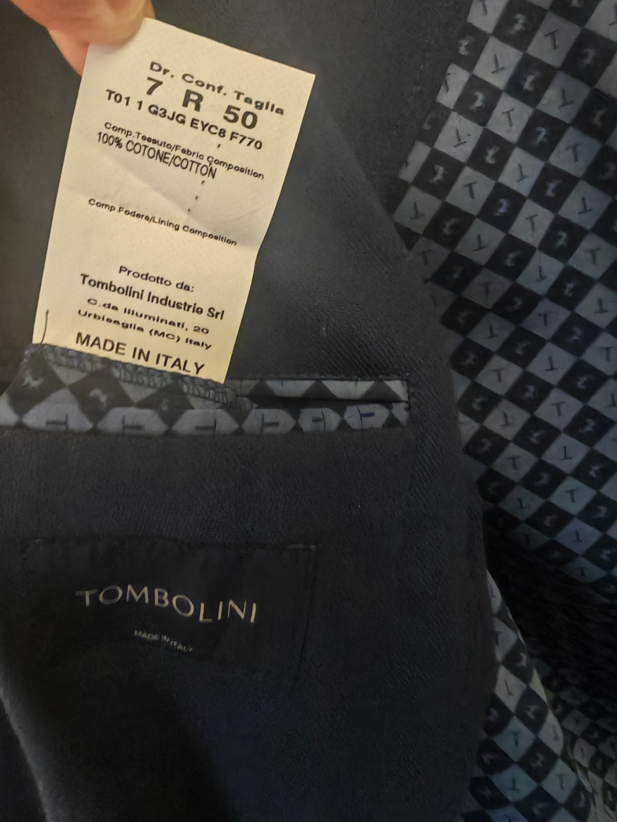 Tombolini 700€ Men’ Blazer Jacket Cotton Size EU 50 ( M ) Made in Italy