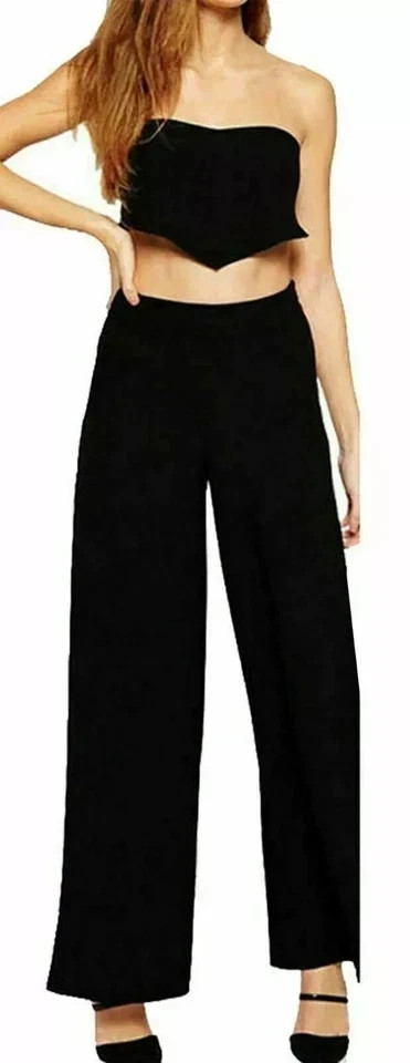 Ladies Palazzo Wide Leg Flared Elasticated Stretch Plus Size Plain Trousers New