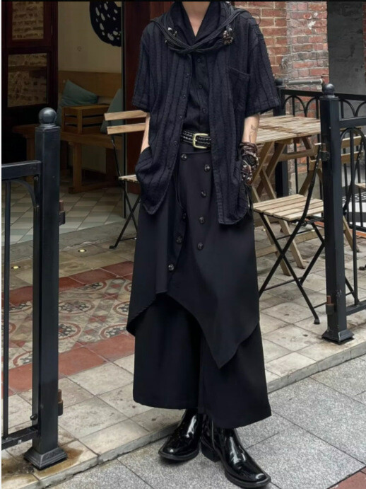 Japanese Retro Irregular Button Pants Mens Loose Casual Wide Leg Pants