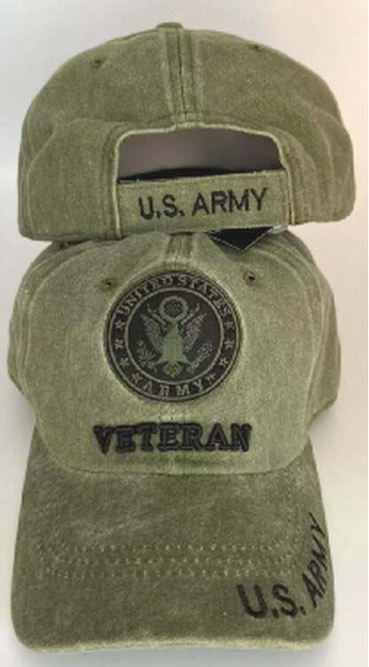 US Army Veteran Olive WASHED Green Cotton Embroidered Cap Hat – Licensed