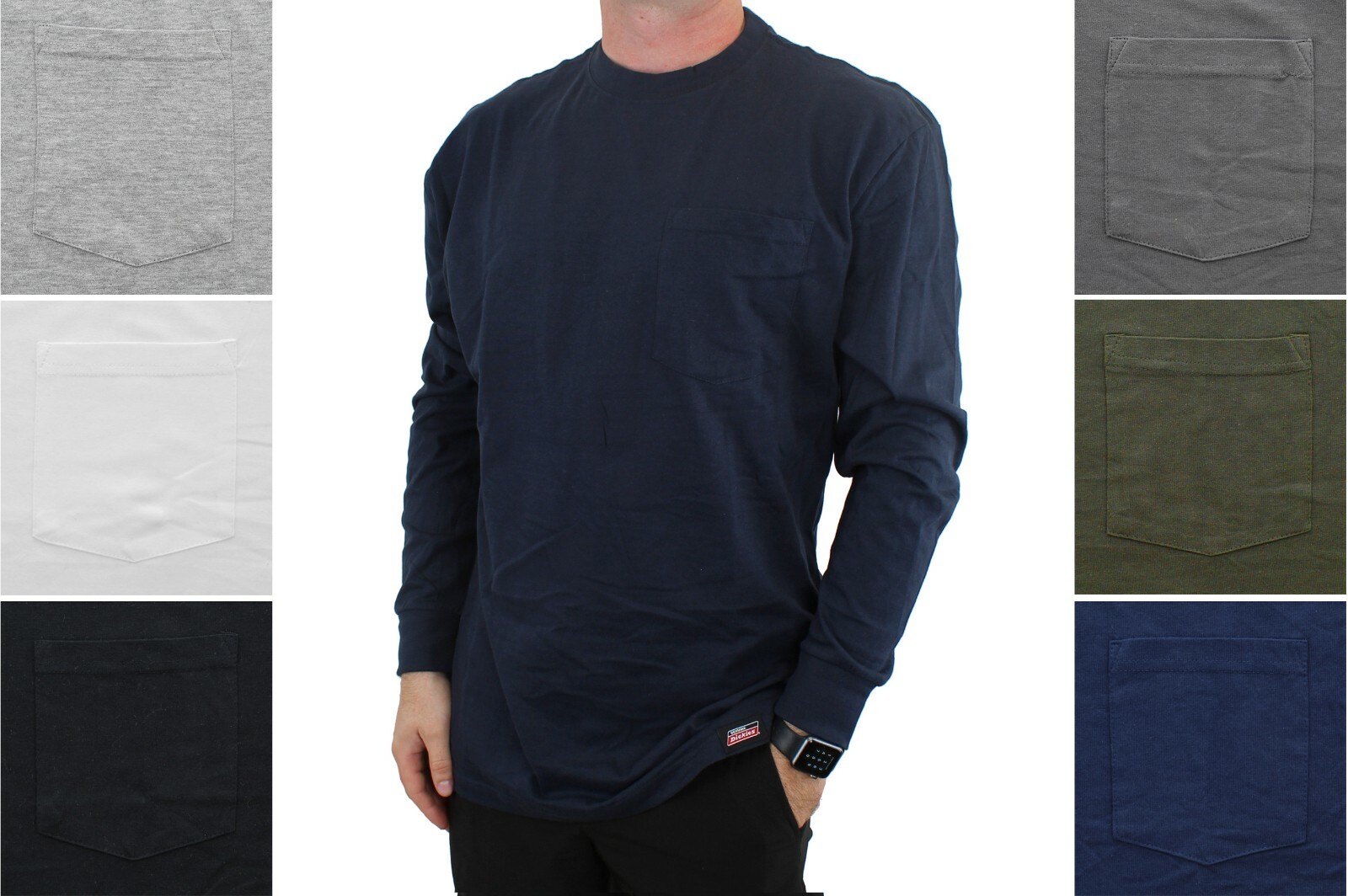 Dickies’ Men’s Long Sleeve T-Shirt Longer Length Lightweight Crew Neck, Pocket