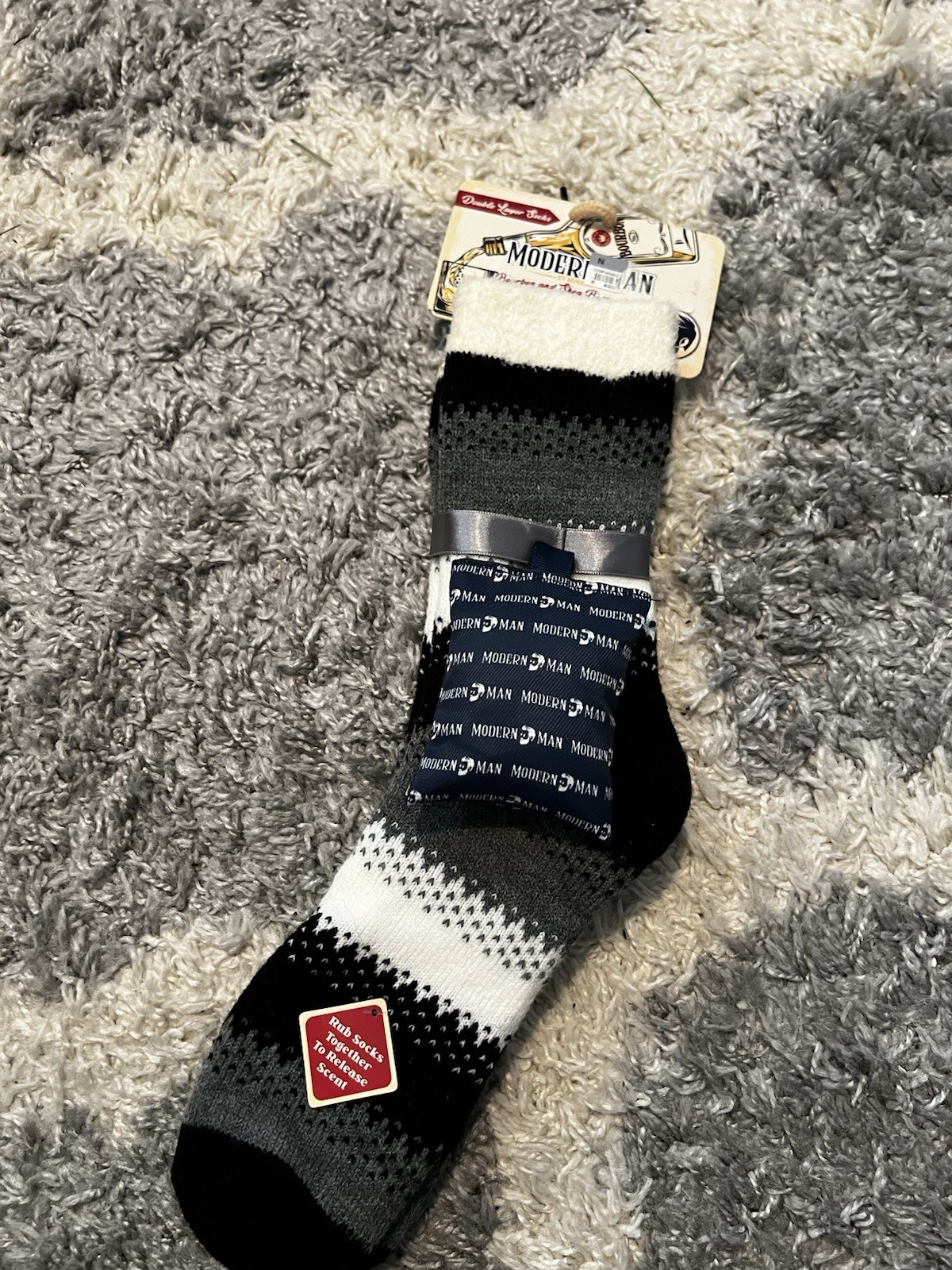 NEW-Modern Man BOURBON & SHEA BUTTER INFUSED NON-SKID Novelty 2 Pair Socks.