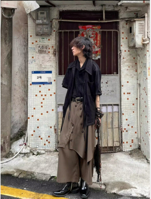 Japanese Retro Irregular Button Pants Mens Loose Casual Wide Leg Pants