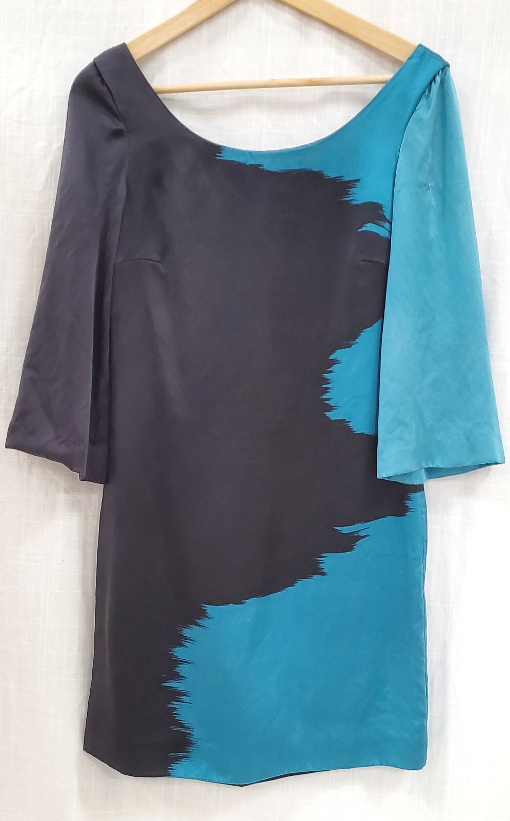 Jay Godfrey Modern Colorblock Silk Shift Dress Blue Black 3/4 Sleeve Womens 0