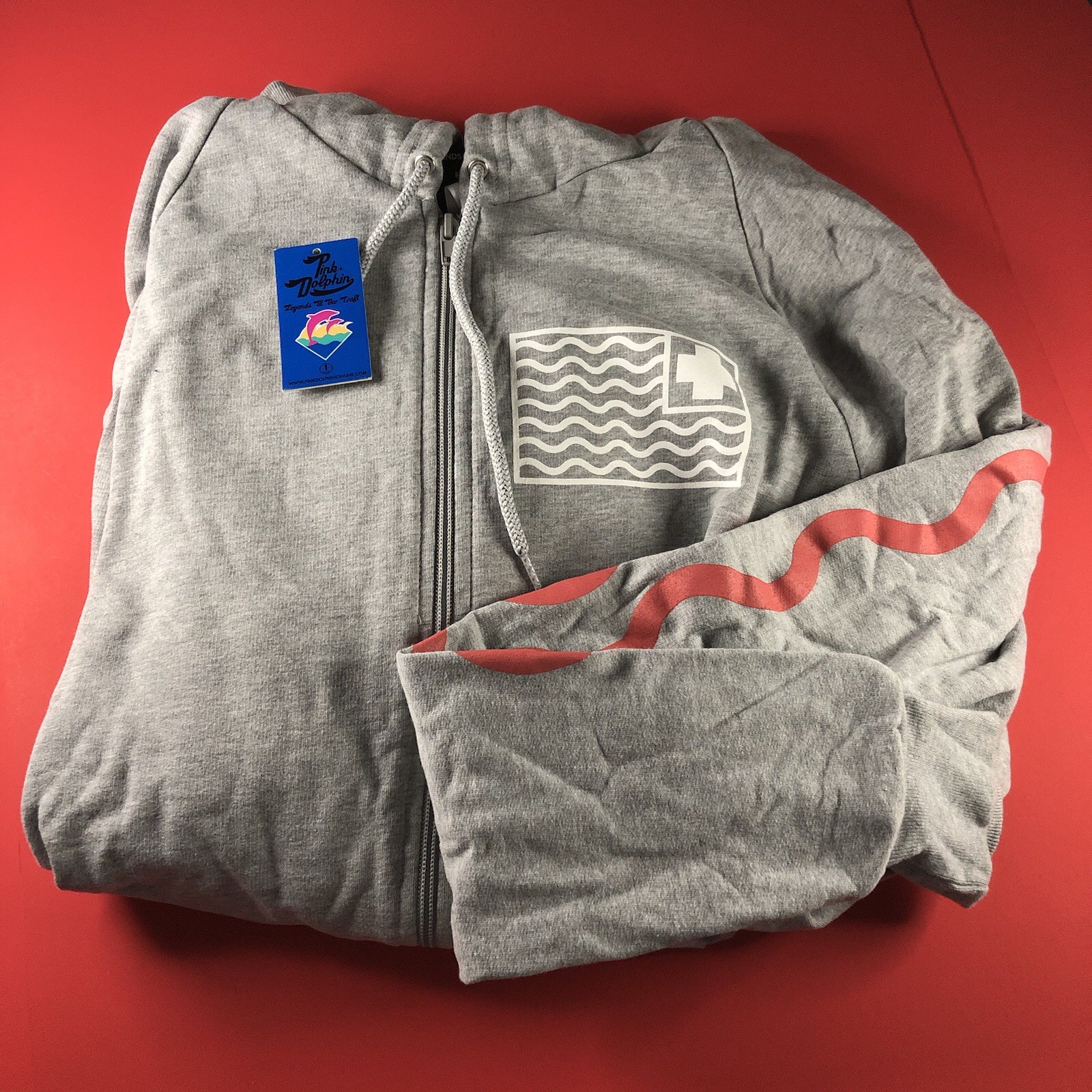 2014 (NEW) PINK DOLPHIN (Gray Flag | Medium M) | Long Sleeve Hoodie Sweat Shirt