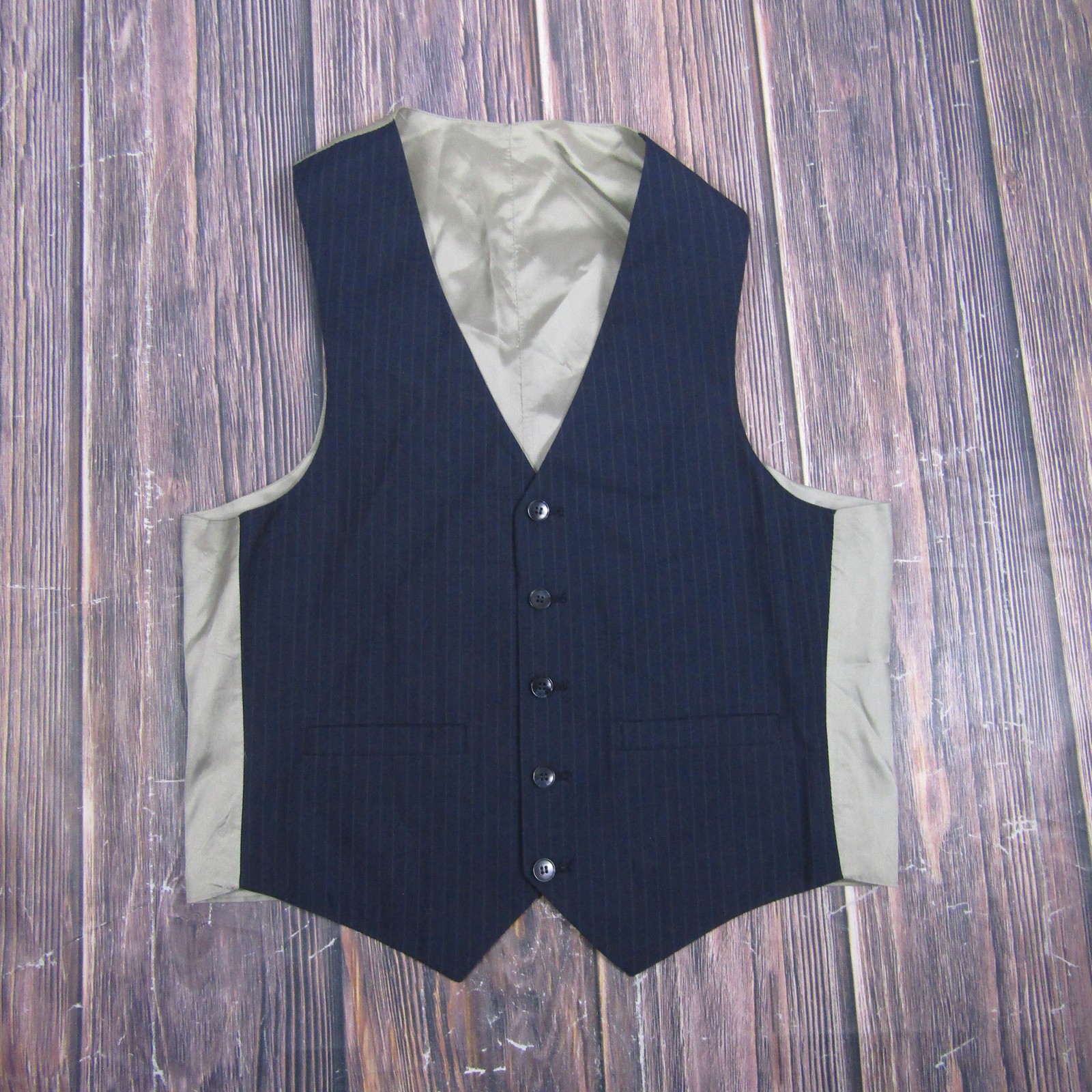 Suit Vest Mens Medium Blue Striped 3 Piece Formal Waistcoat Business Vest