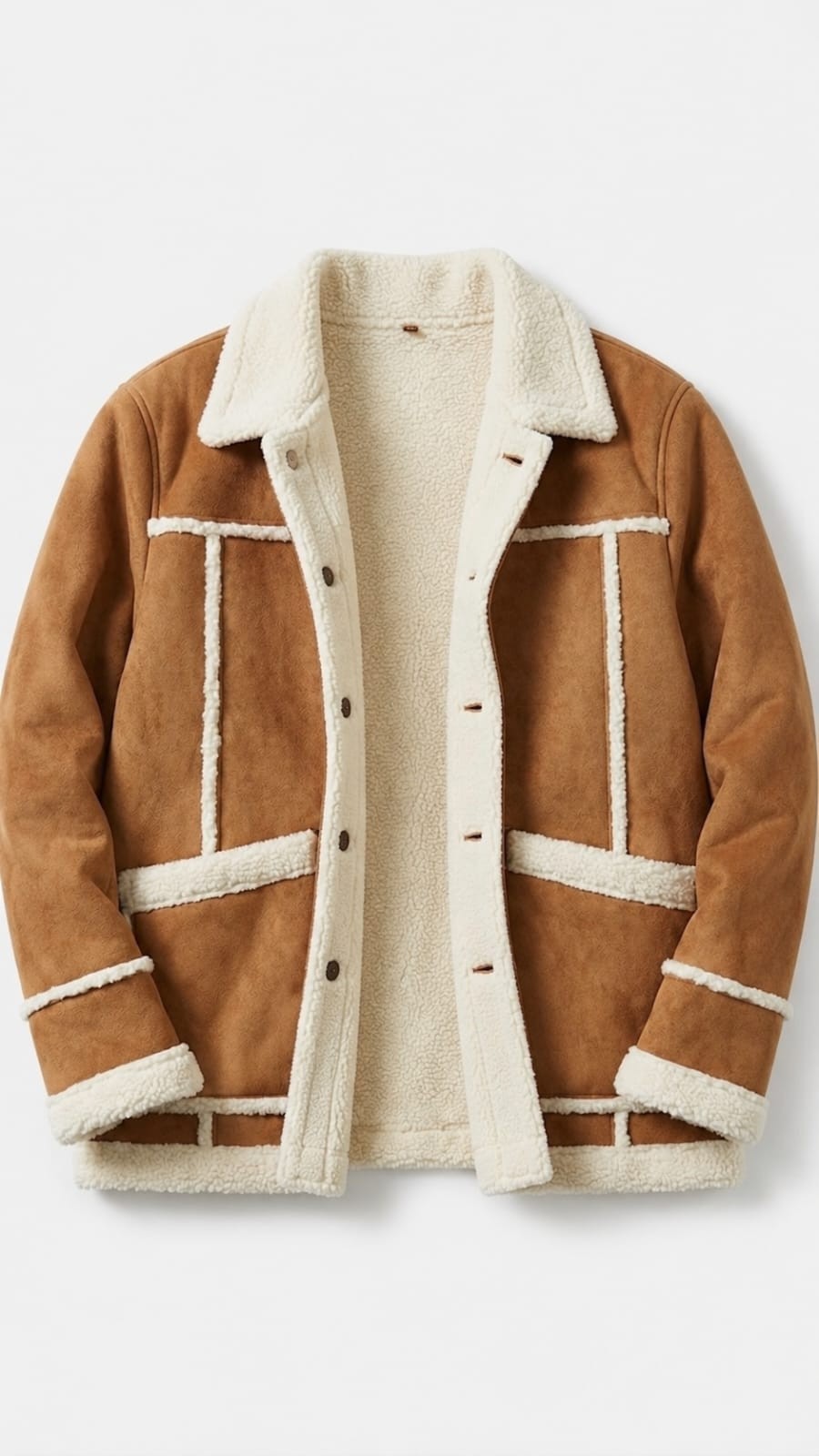 Men’s Vintage Tan/Brown Aviator Shearling Jacket Faux Suede Fleece Lined Coat