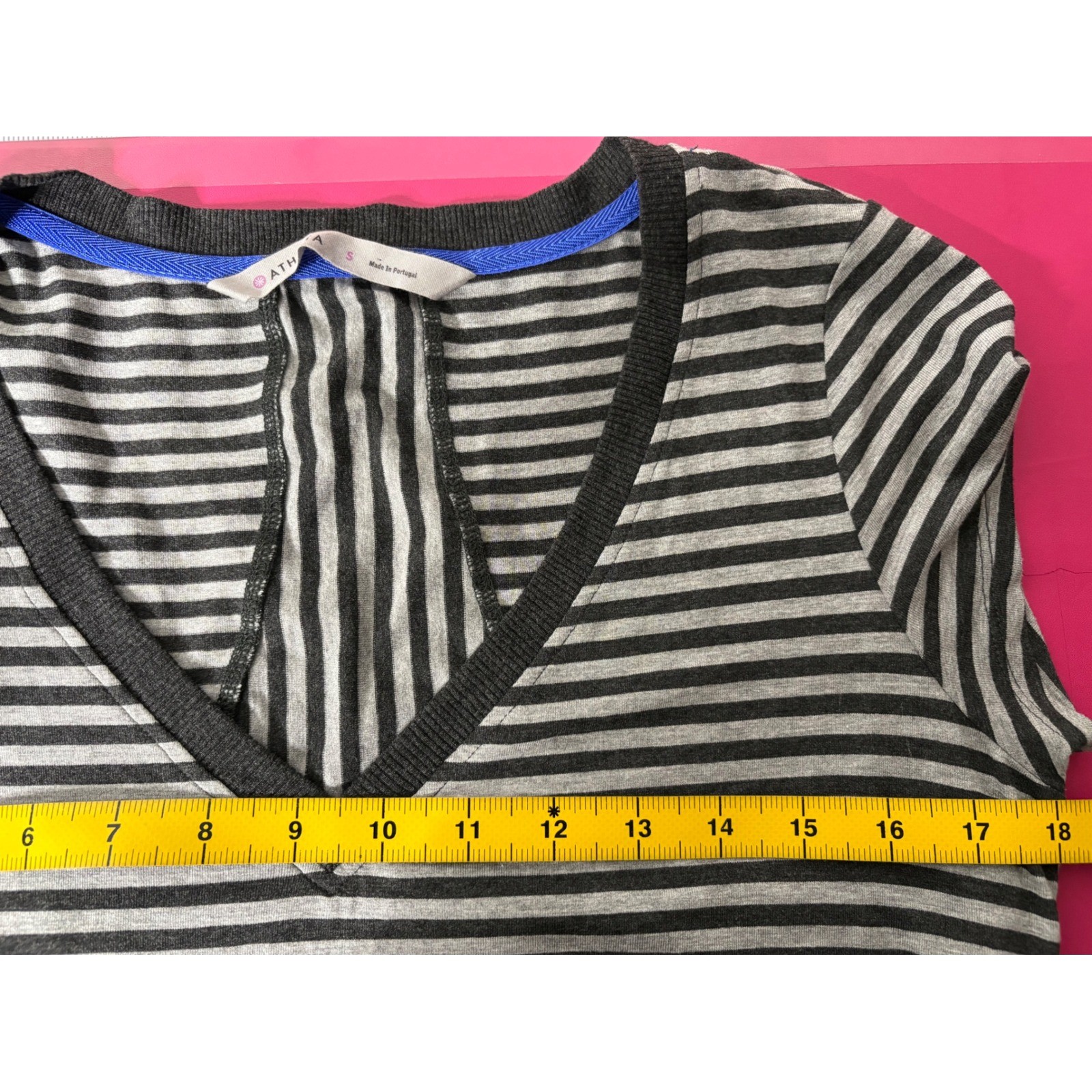 ATHLETA Womens Gray Striped Ruched Blouson Dress S Stretch Casual Sporty-Chic