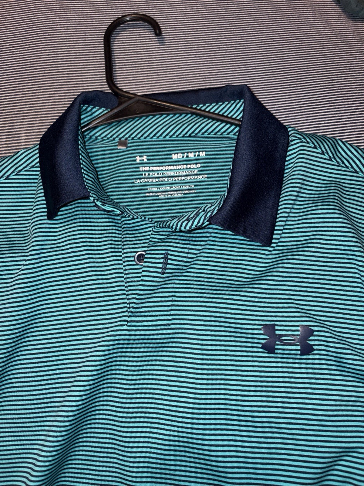Under Armour The Performance Polo Shirt Men’s M Blue Striped Golf Loose Fit EUC