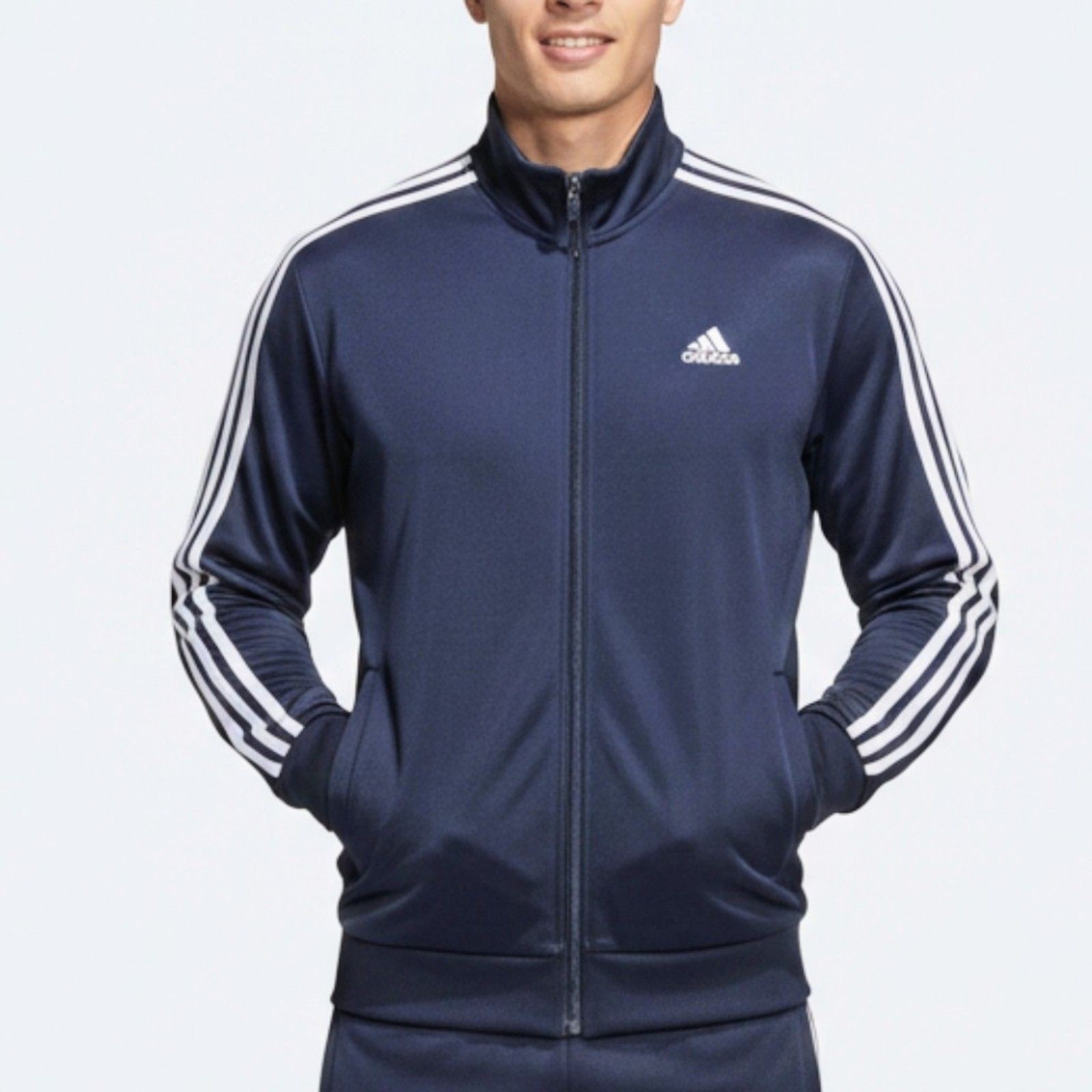 ADIDAS Jacket Full Zip Stripes TrackTop Blue Legend Ink/White Men Size Large NWT