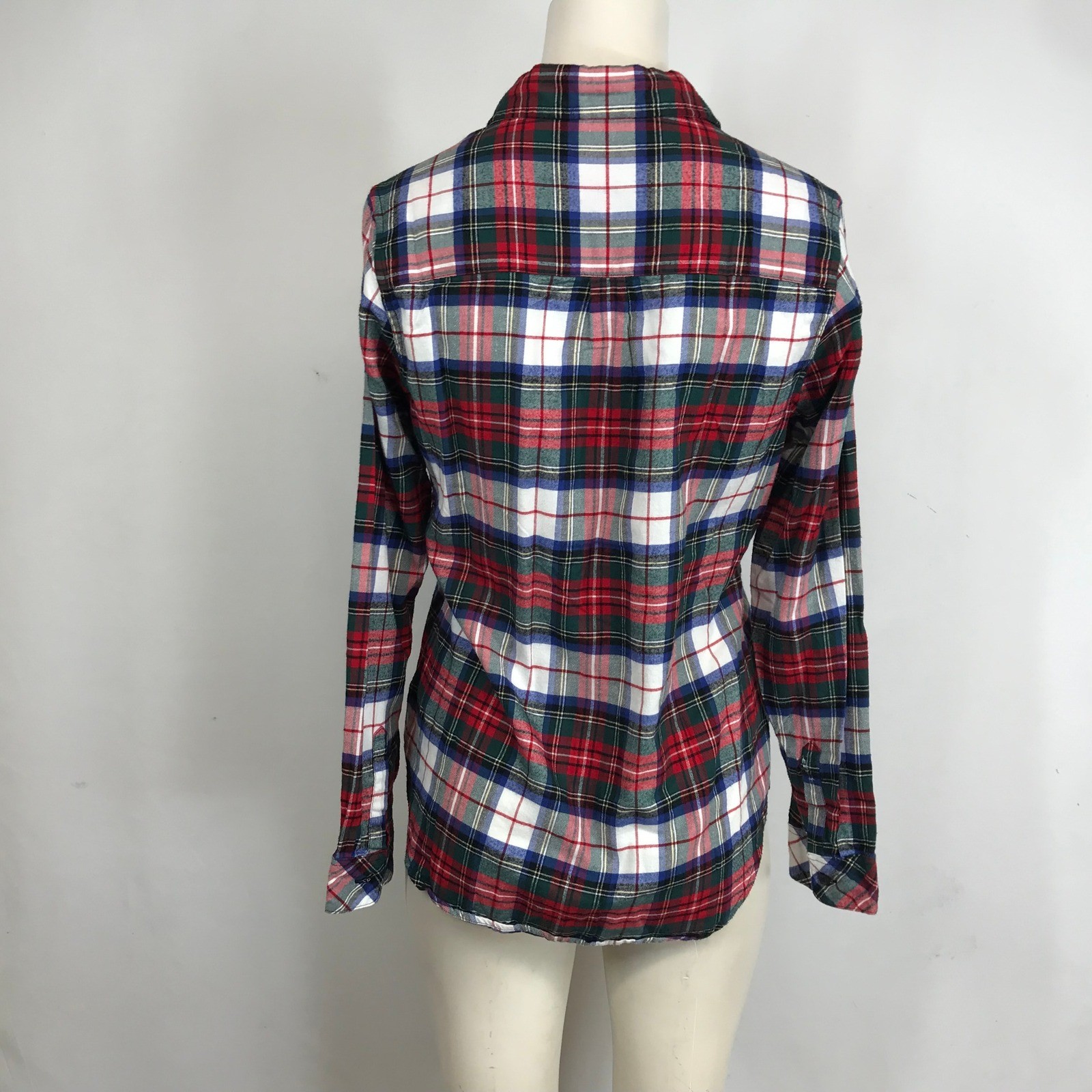 Pendleton Small Red Green Blue White Plaid Cotton Button Down Shirt Long Slv