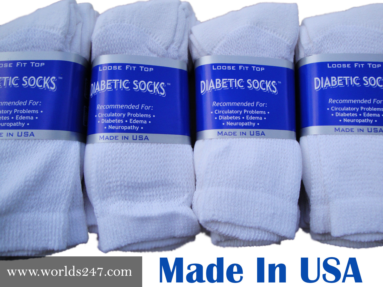 BEST QUALITY WHITE CREW DIABETIC SOCKS SIZE 9-11,10-13 & 13-15 MADE IN USA