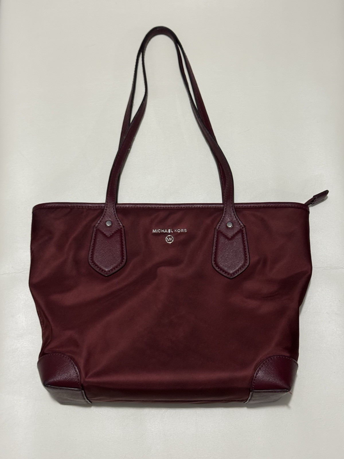 Y2K MICHAEL KORS EVA DARK BERRY NYLON LEATHER ZIP TOP SMALL TOTE BAG PURSE