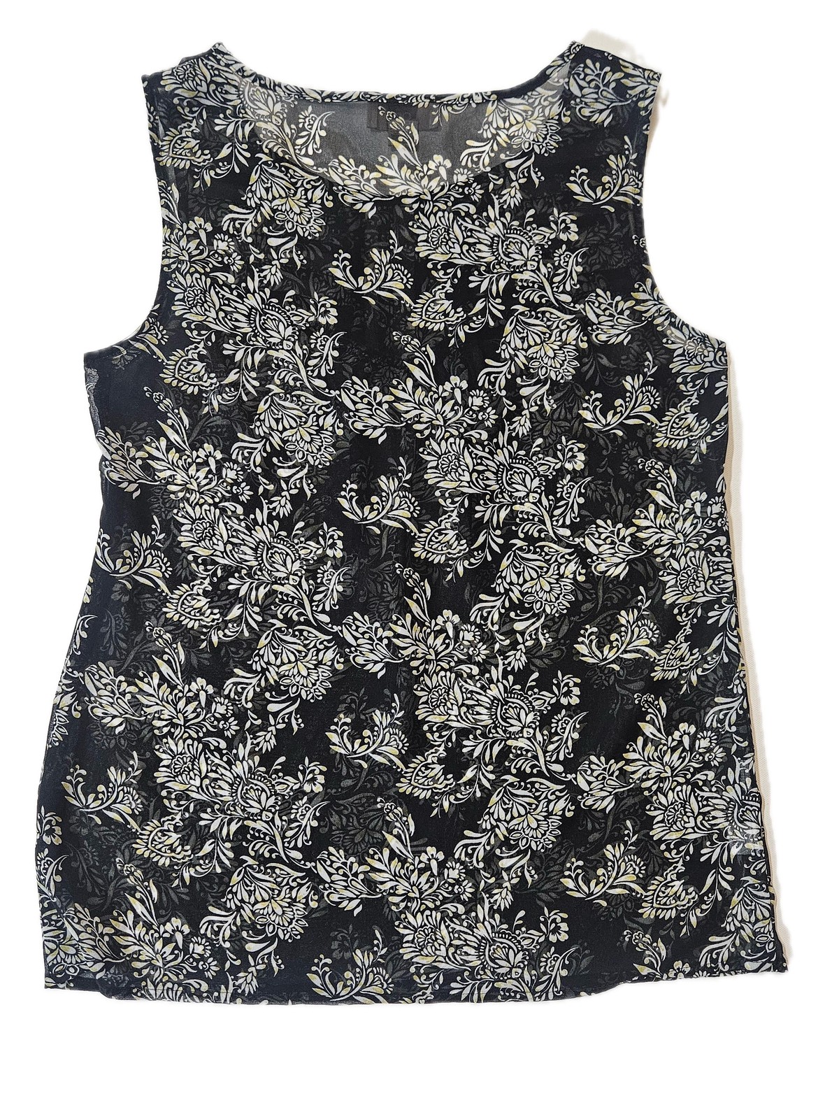 LOFT Blouse Womens XS Black Floral Pleated Sleeveless Round Neck Chiffon