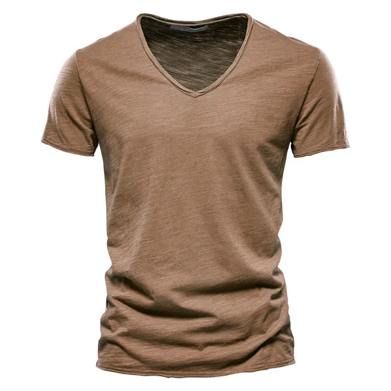 Men’s 100% Cotton V-Neck Slim Fit Solid Color Short Sleeve T-Shirt