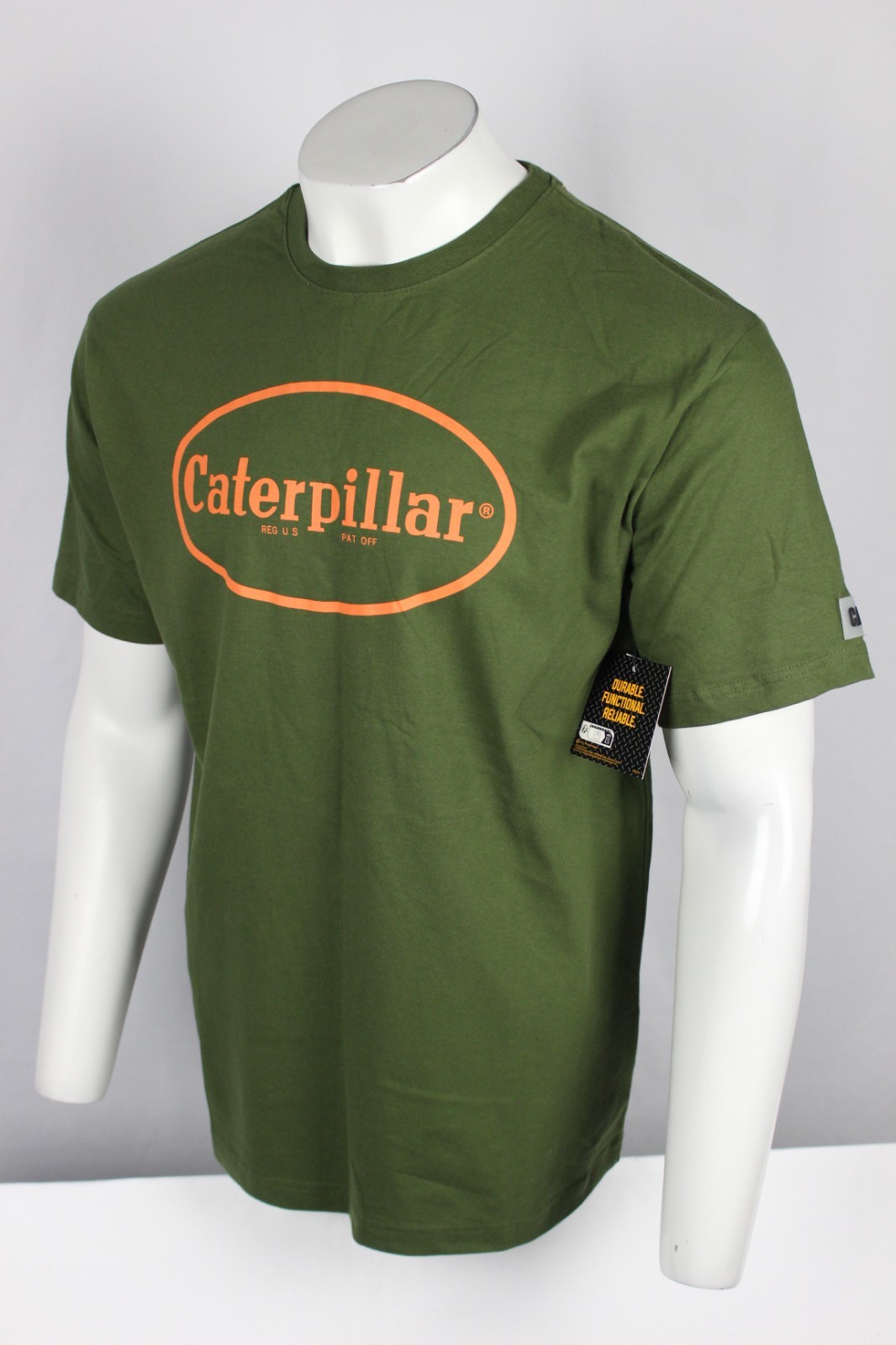 CAT Caterpillar Men’s T Shirt Retro Logo Short Sleeve Chive Green 1010030