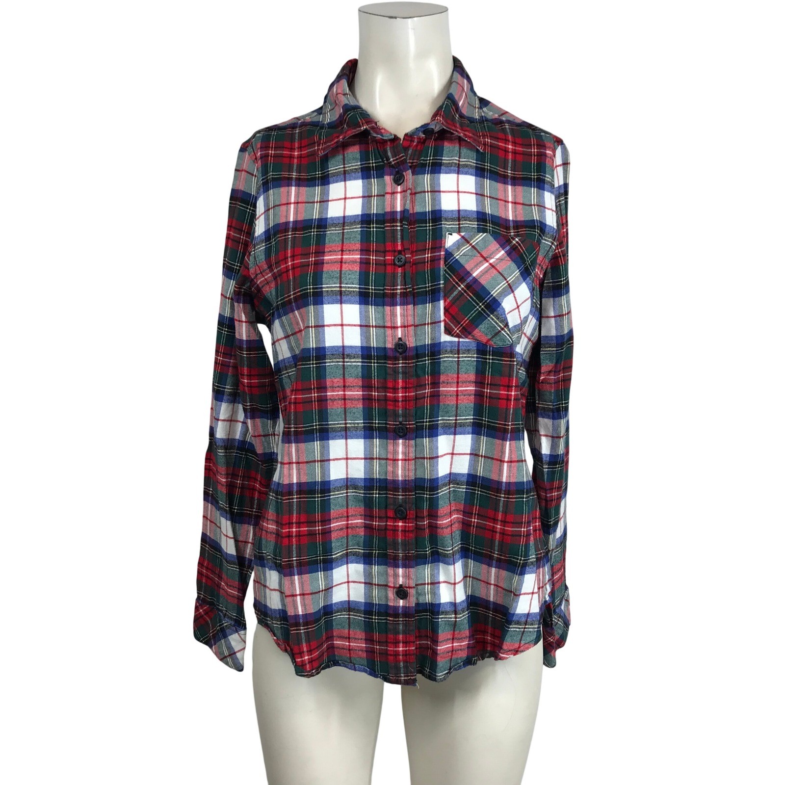 Pendleton Small Red Green Blue White Plaid Cotton Button Down Shirt Long Slv