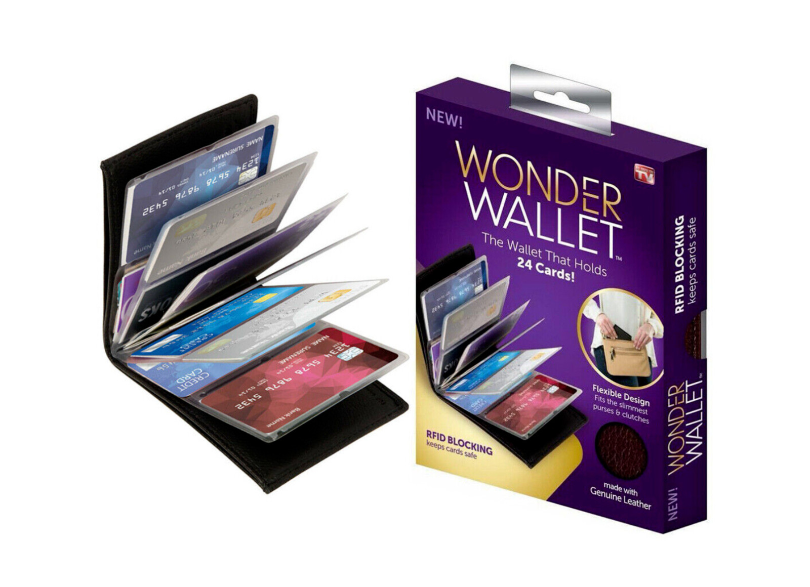Wonder Wallet Black Leather Amazing Slim Thin RFID Wallets – As Seen on TV