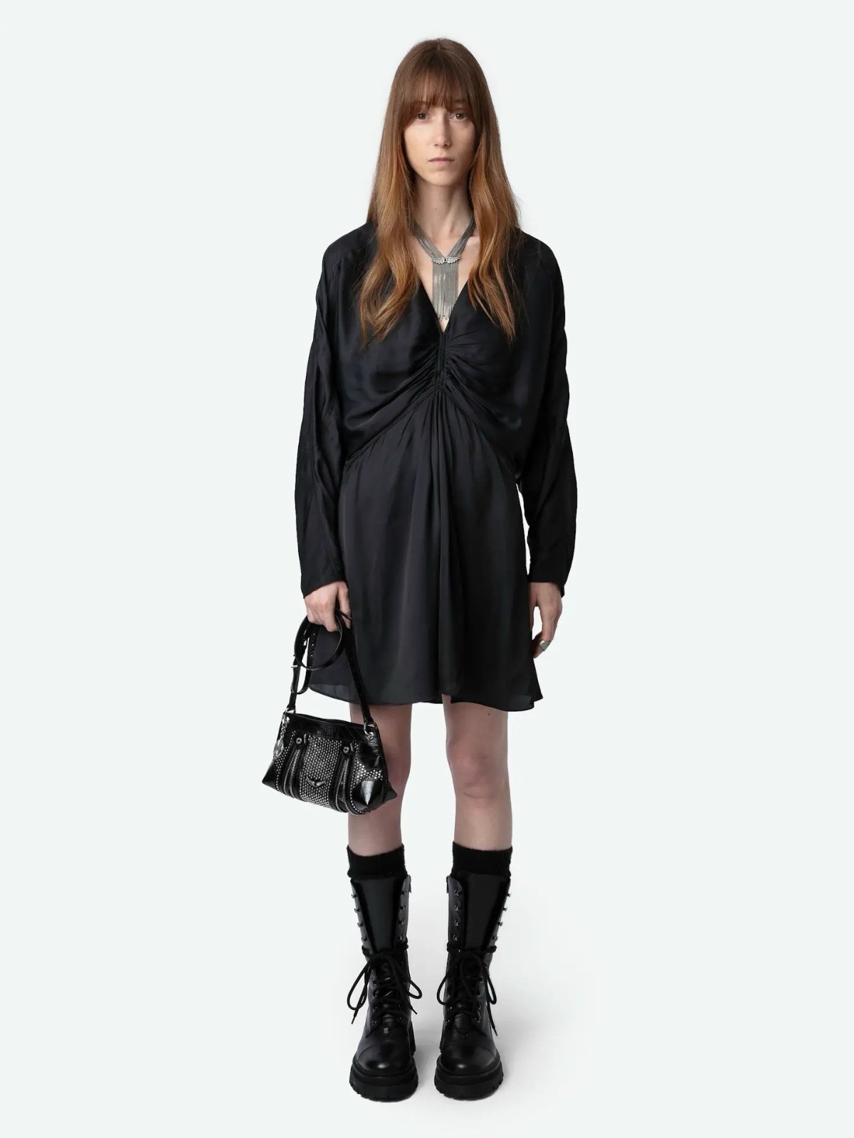 Women Zadig & Voltaire Queen V-Neck Slim Fold Raglan Long Sleeves Dress SML