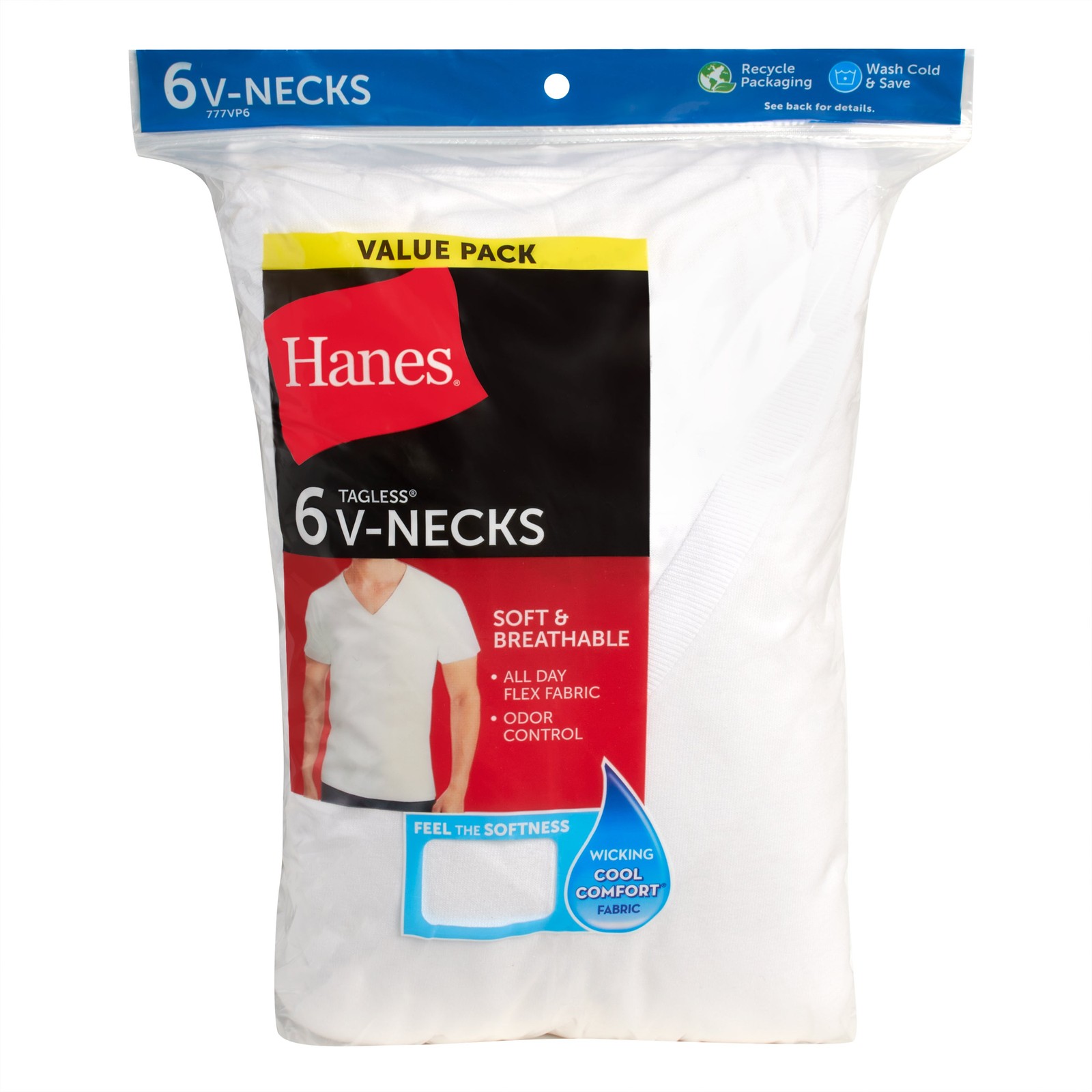 Hanes Men’s FreshIQ Undershirt 6-Pack V-Neck Men’s Shirts TAGLESS Comfort Soft