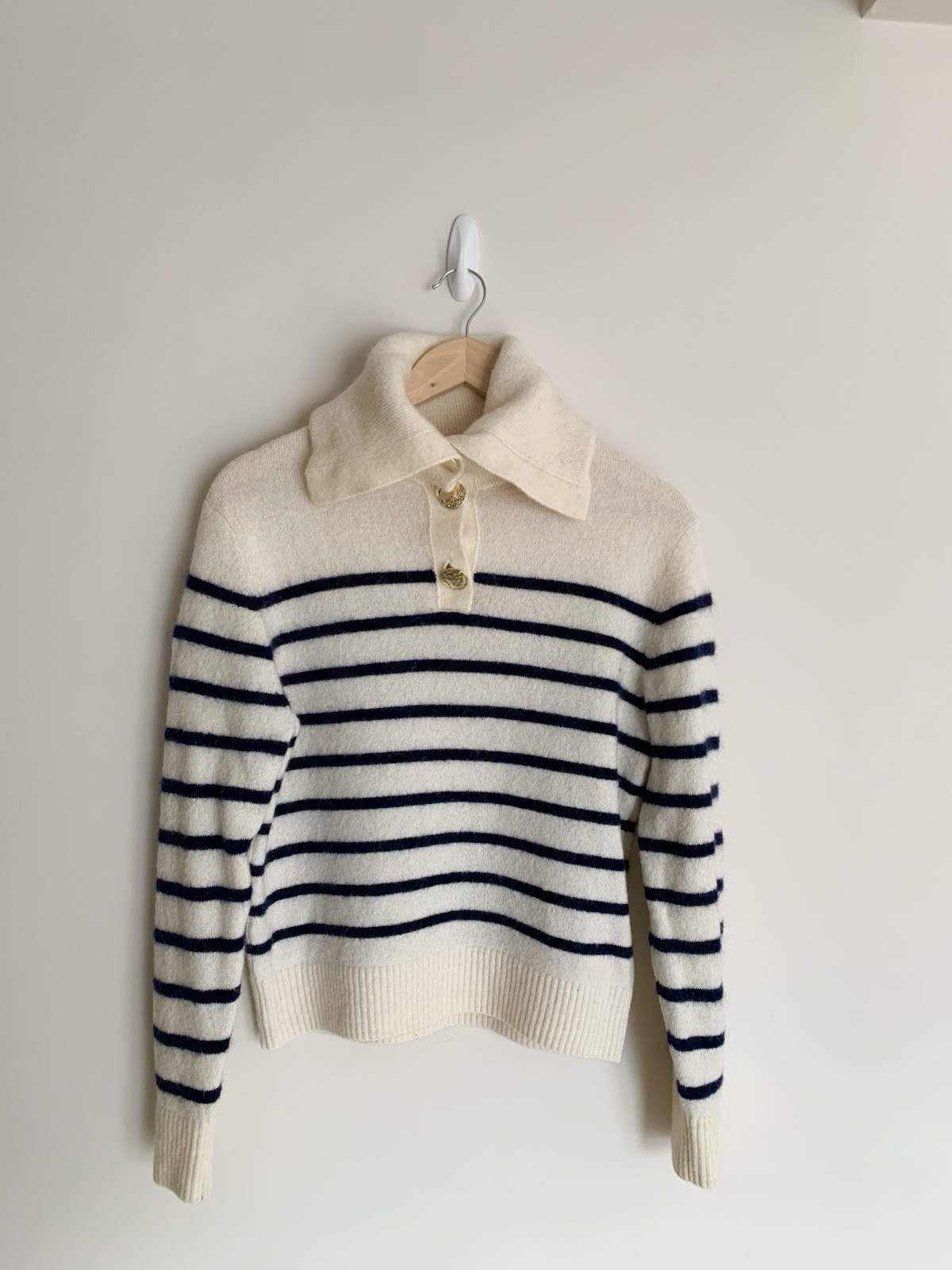 & Other Stories Paris Atelier Striped Alpaca Blend Jumper Cream & Navy Size S