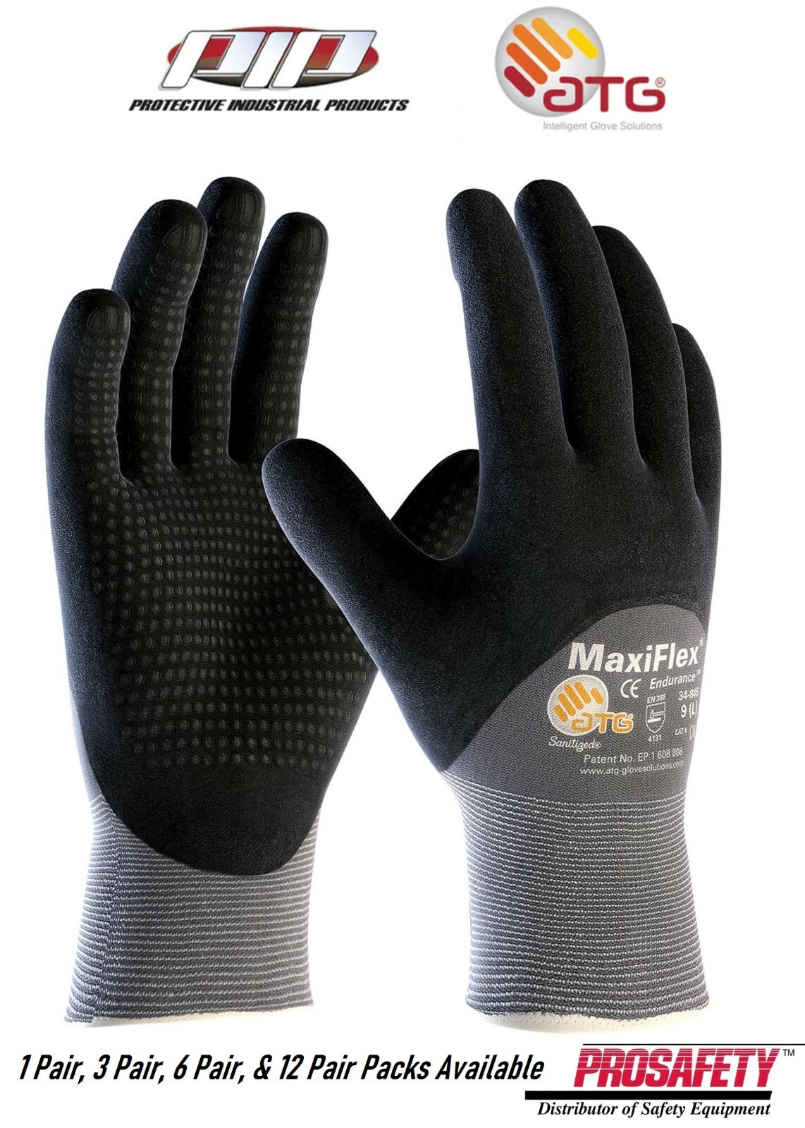 PIP 34-845 MaxiFlex Coated Dotted Palms Foam Nitrile Grip PROTECTIVE WORK GLOVES