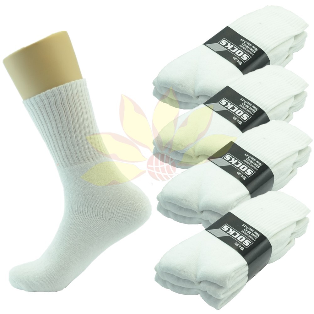 Men Solid White Sports Athletic Cotton Crew Socks Mid Calf USA Size 9-11 10-13