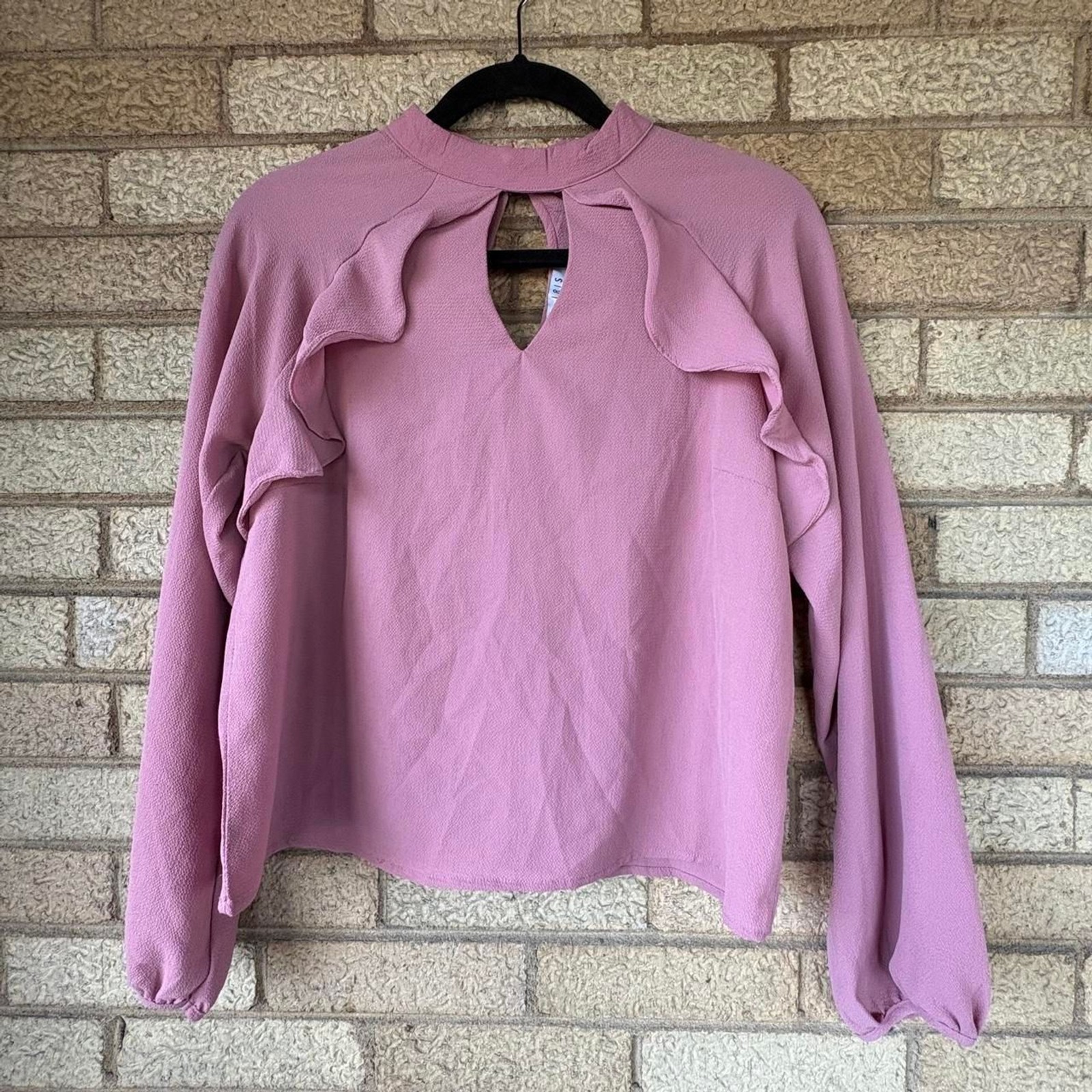 Iris Women’s Pink Ruffle Blouse With Keyhole Details