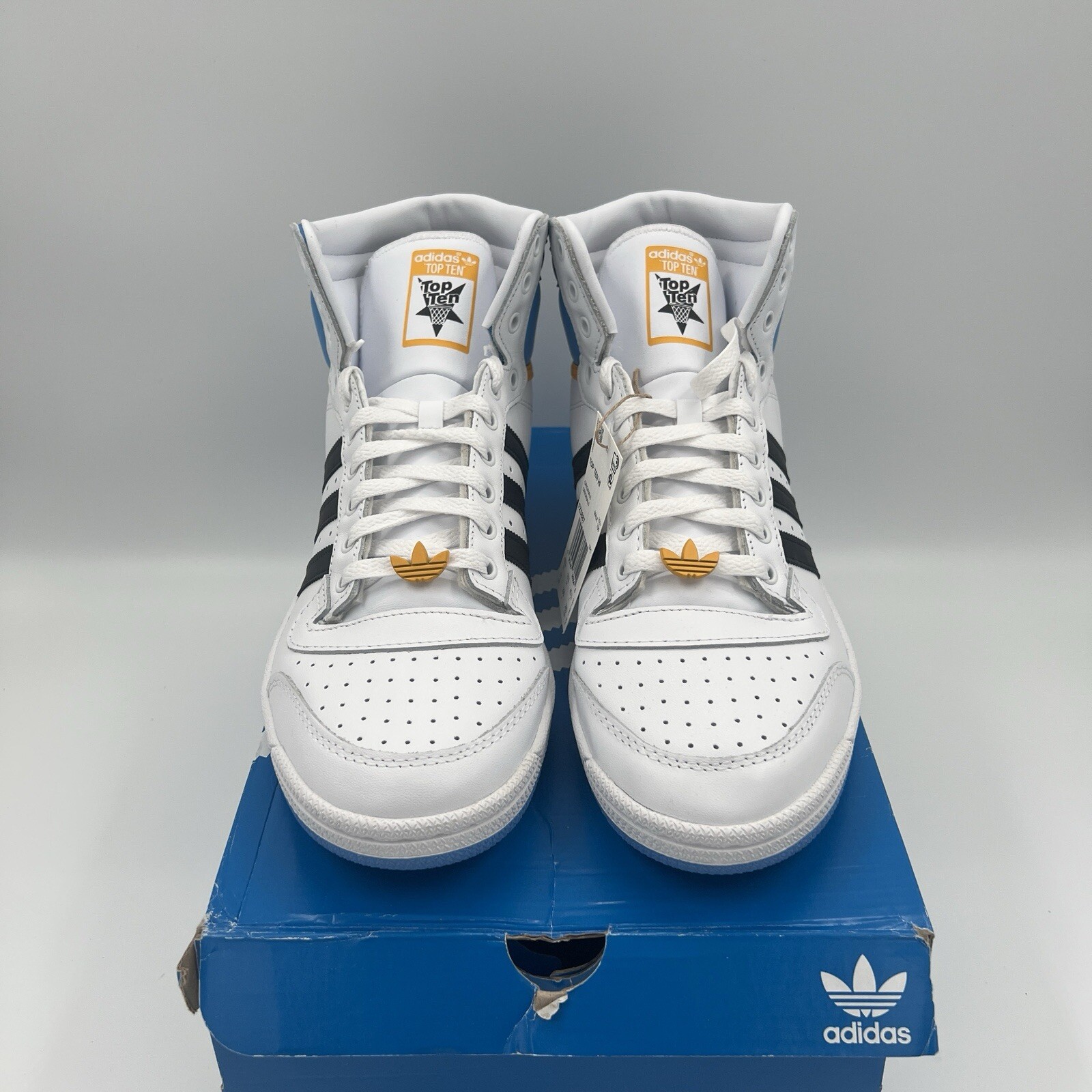 Adidas Originals Top Ten Hi FZ5887 White Blue Gold Mens US11 UK 10.5 Damaged Box