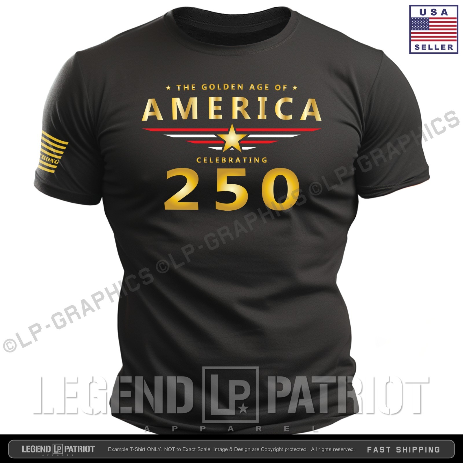 THE GOLDEN AGE T-Shirt – usa america 250 flag patriotic trump 2028 maga 2a S-2X