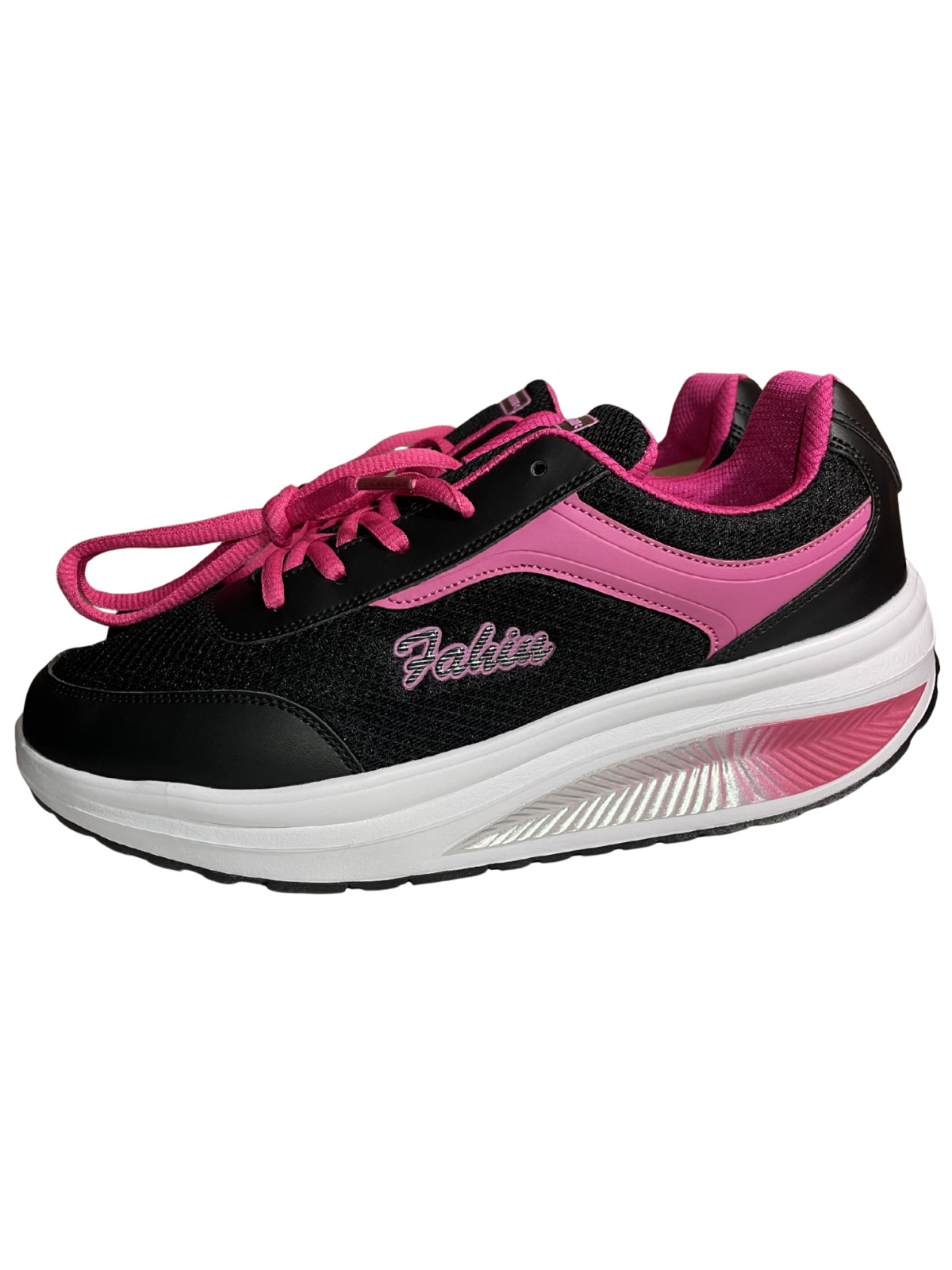 Women’s Black & Pink Rocker Bottom Platform Sneakers | Chunky Walking Shoes