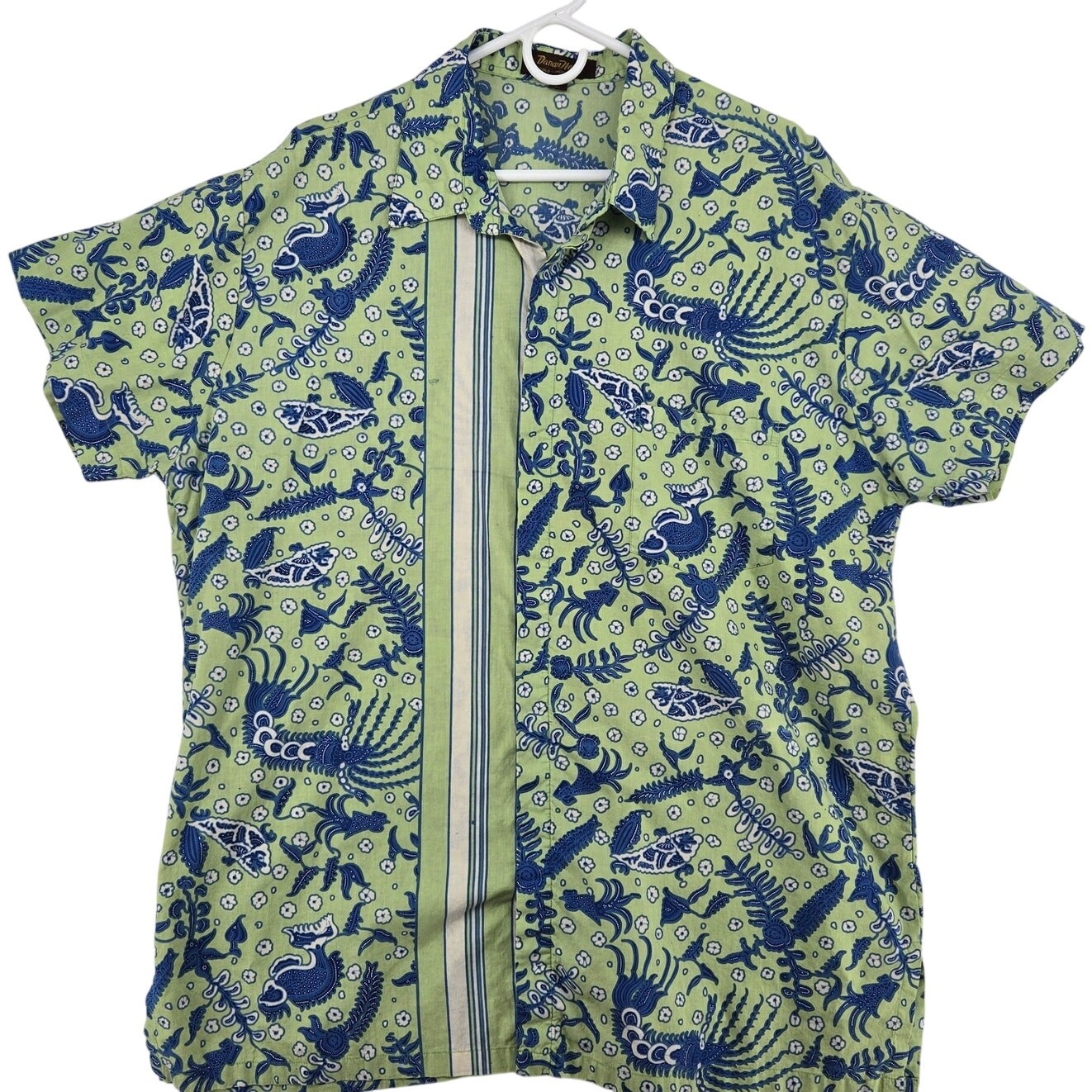 Danar Hadi Mens Shirt Green Size 4L (2XL) Batik Made in Indonesia Short Sleeve