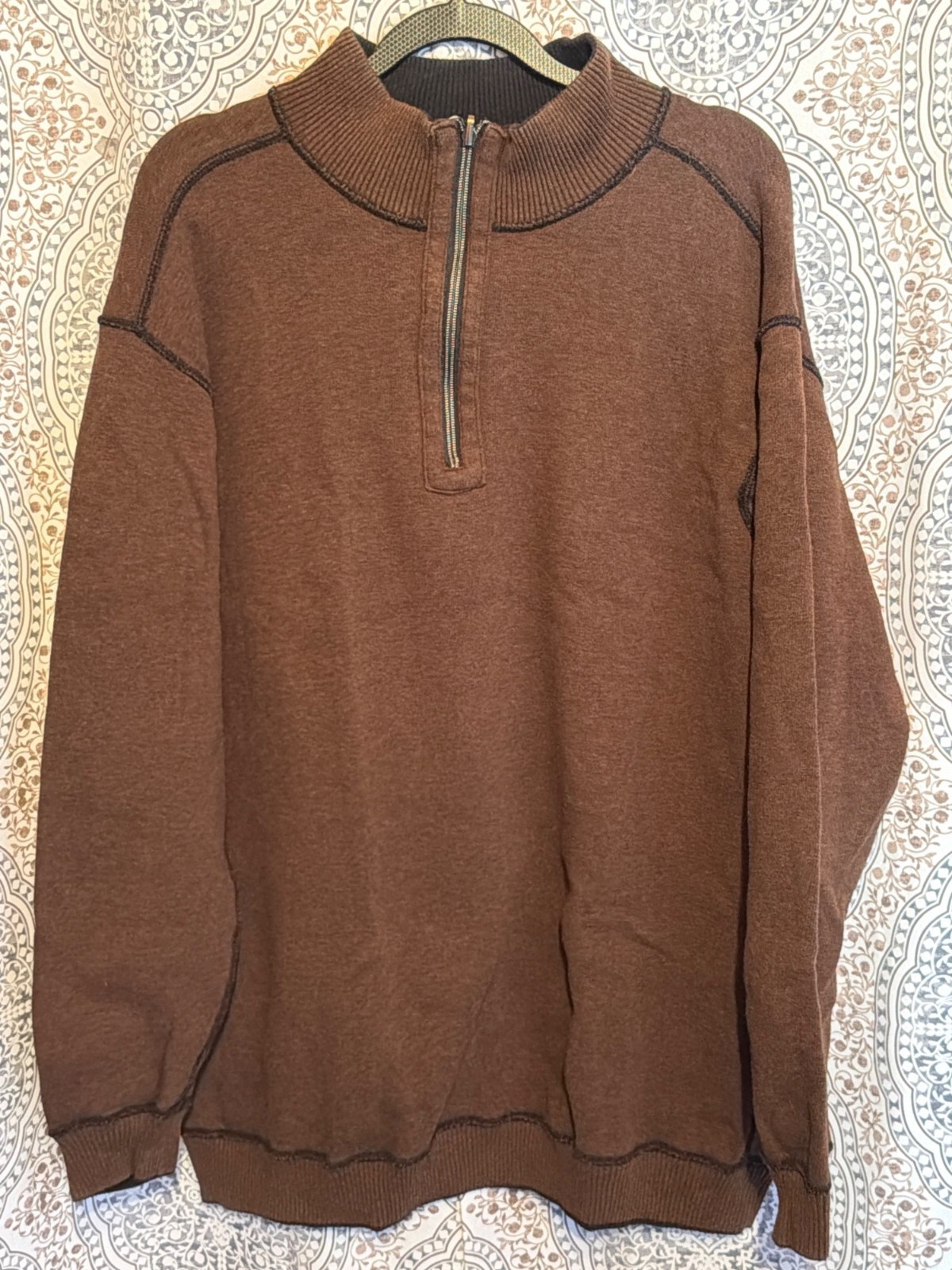 Vintage Black Half-Zip Reversible Sweater Ribbed Collar & Cuffs Mens Size XL