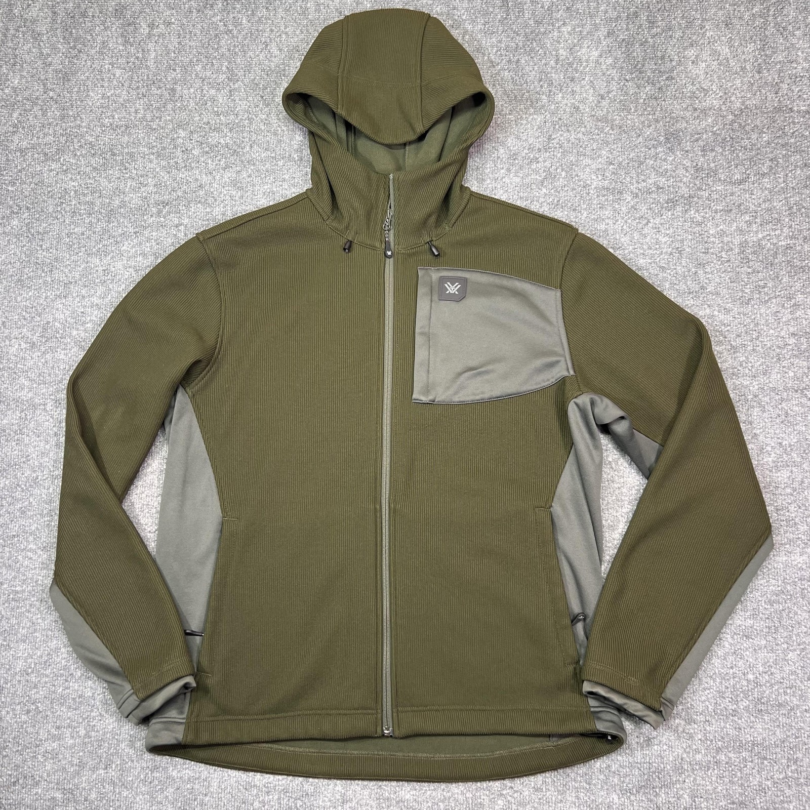 Vortex Jacket Mens XL Green Hooded Fleece Full Zip Hunting Colorblock Hiking
