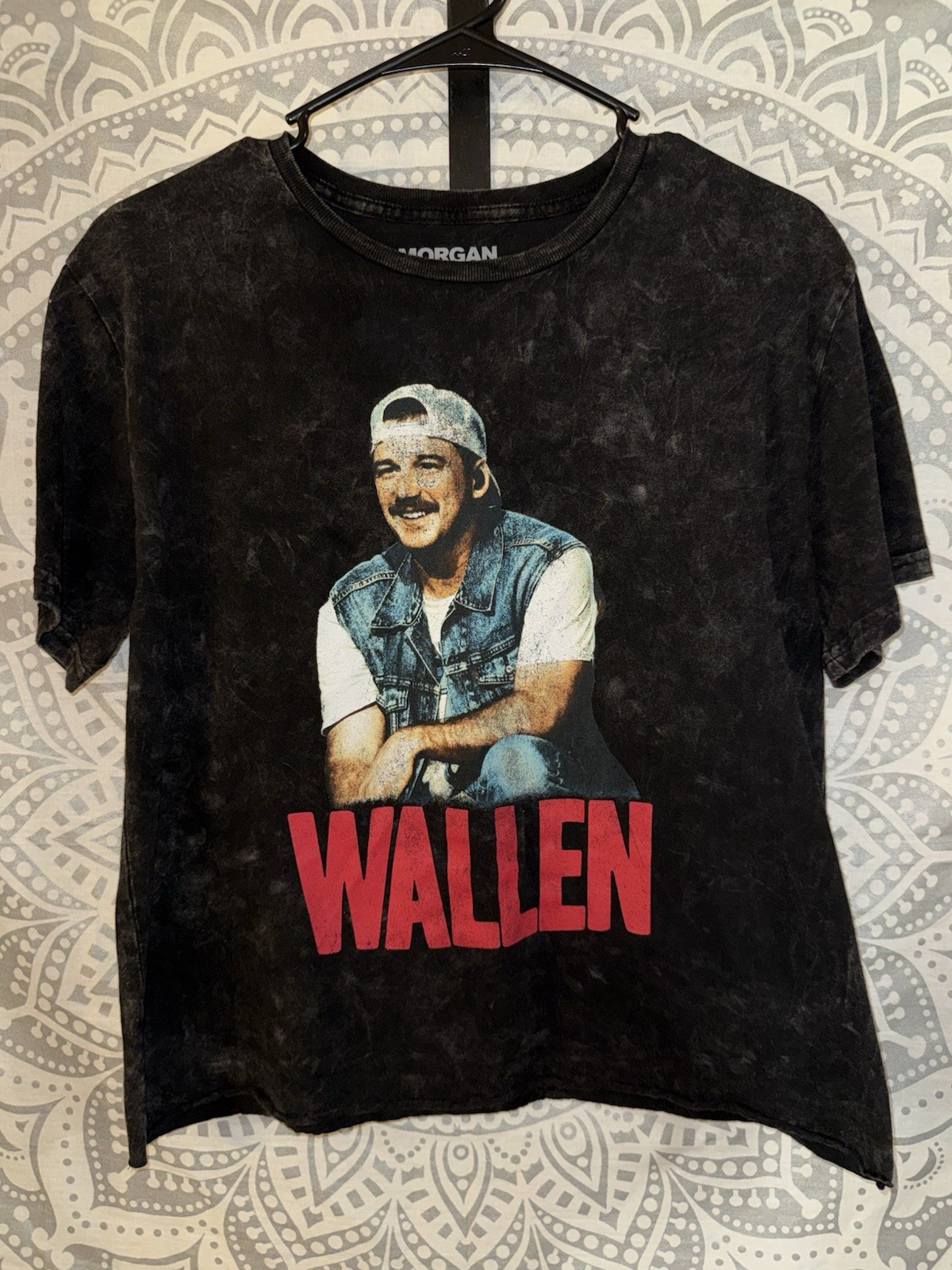 Morgan Wallen Shirt Large Black Stone Wash Graphic Tee Cropped Country Music L