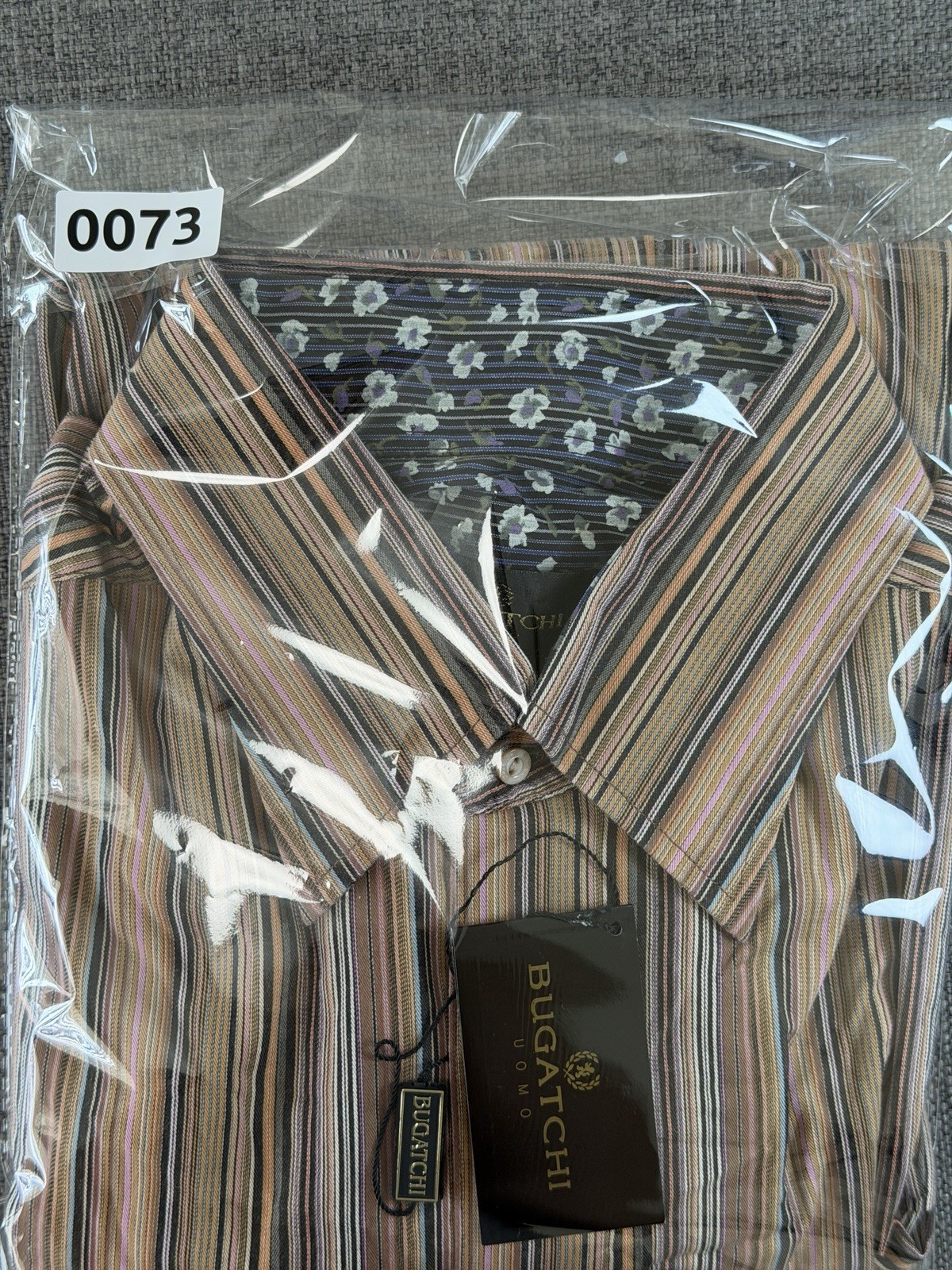 NWT BUGATCHI UOMO Button Up Shirt Men’s Large Shaped Fit Multi-Color Striped