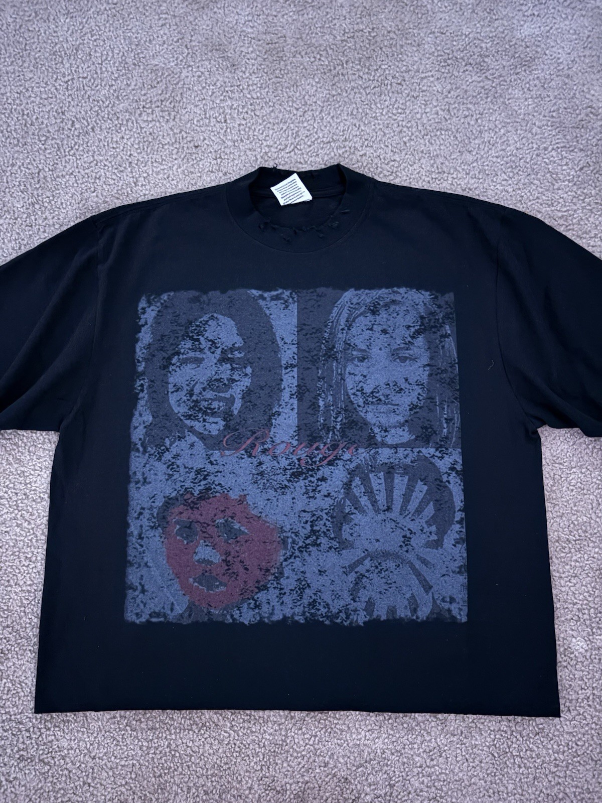 Black Graphic Print Crew Neck Short Sleeve Cotton T-Shirt Unisex Adults S