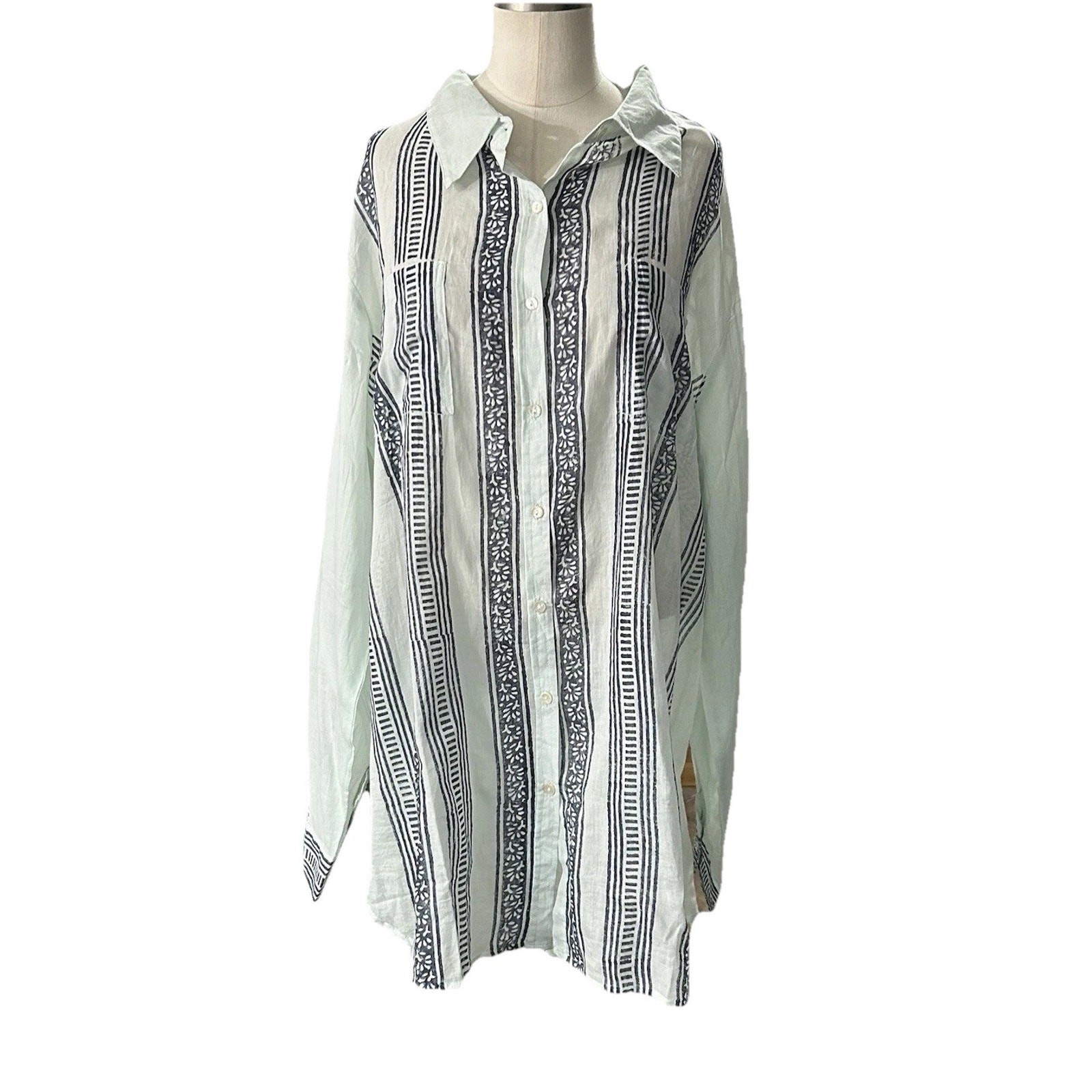 Signals Long-Sleeve Semi-Sheer Lightweight Collared Tunic Blouse Women’s Plus 1X