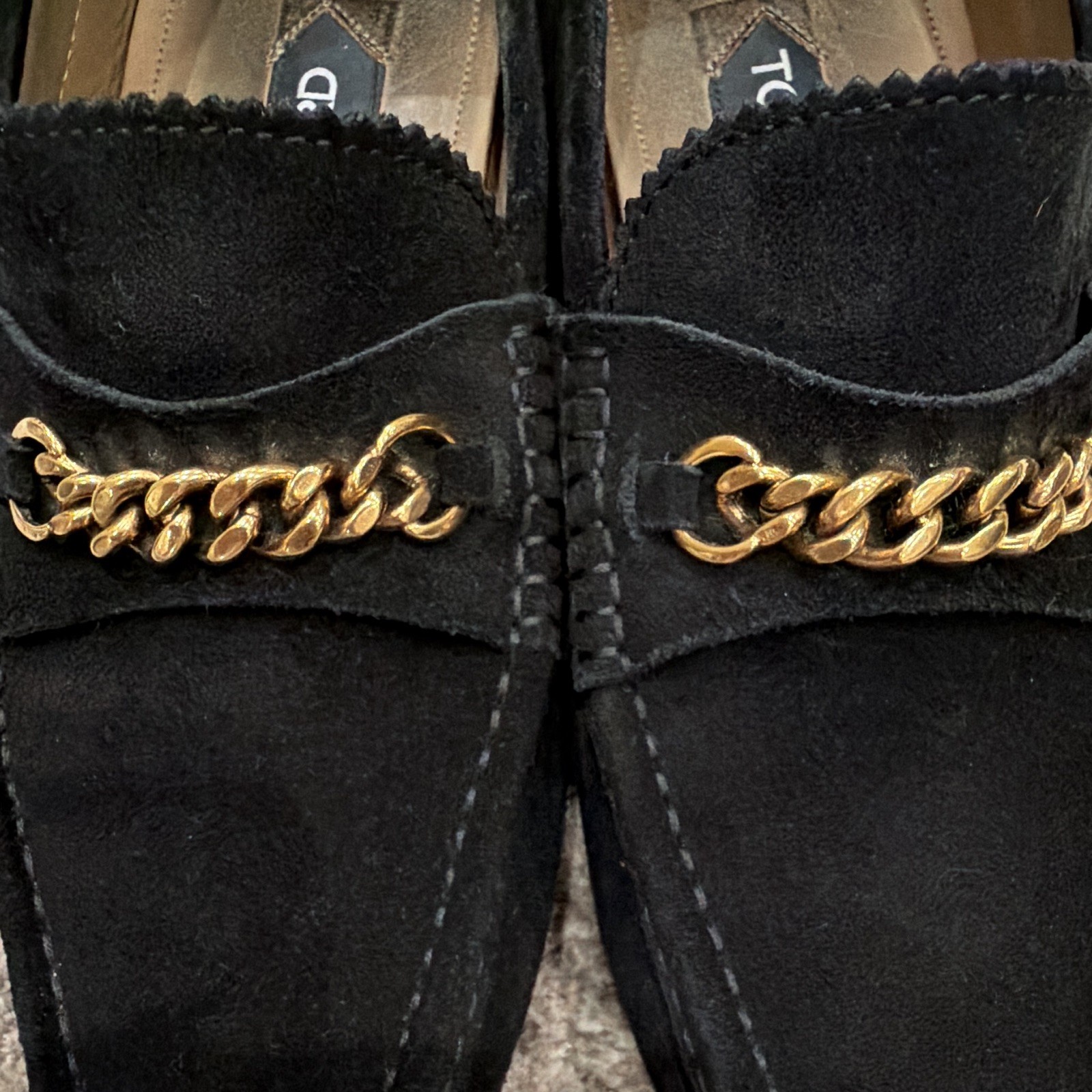 Tom Ford Black Suede Men’s Slip-On Loafer Gold Chain Accent Solid Casual