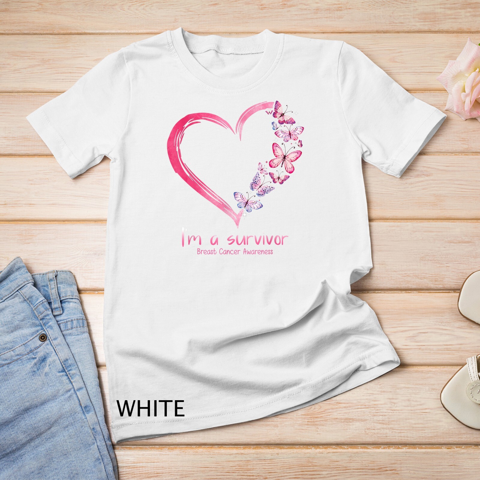 Pink Butterfly Heart I’m A Survivor Breast Cancer Awareness Unisex T-shirt