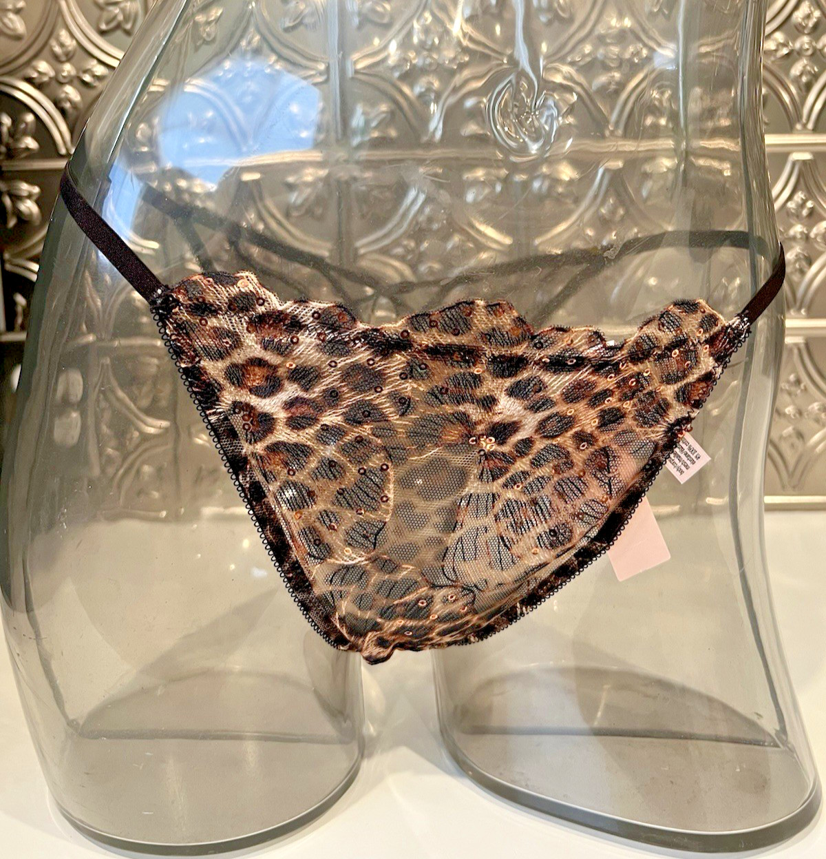 Victoria’s Secret Geo Leo Sequin Embroidery String BRAZILIAN Panty Sz L NWT$29