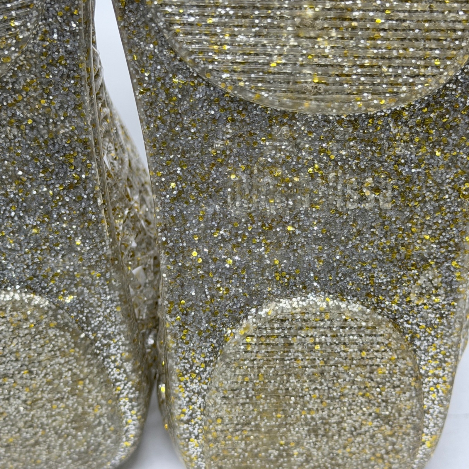 Mini Melissa x Campana Zig Zag Gold Glitter Jelly Mary Jane Flats Toddler Size 5
