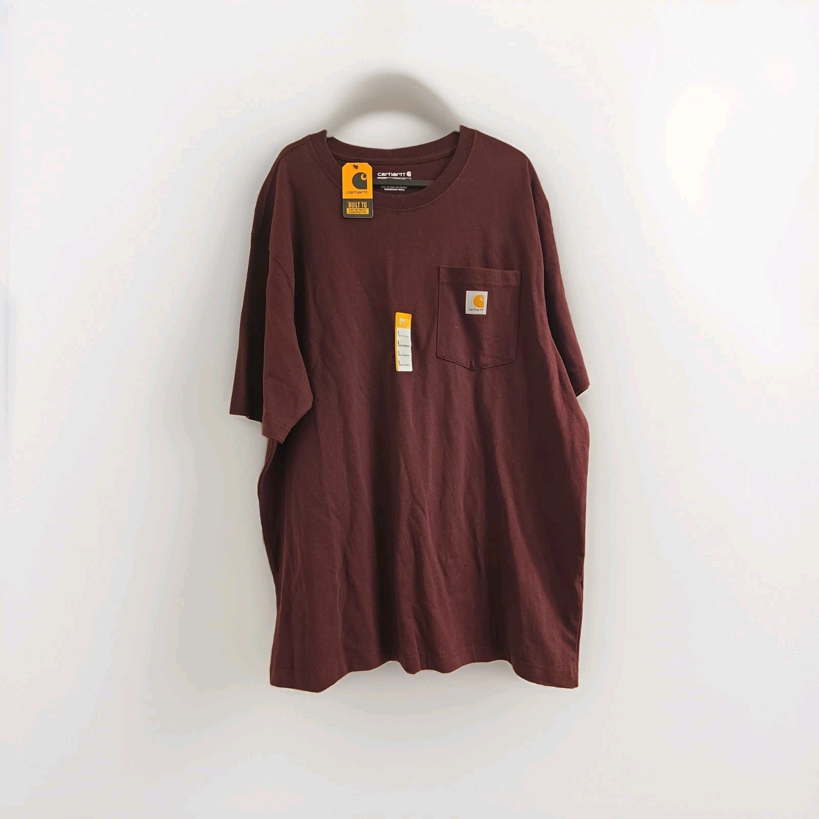 Carhartt K87 Pocket T Shirt Mens L Tall Loose Fit Burgundy Workwear