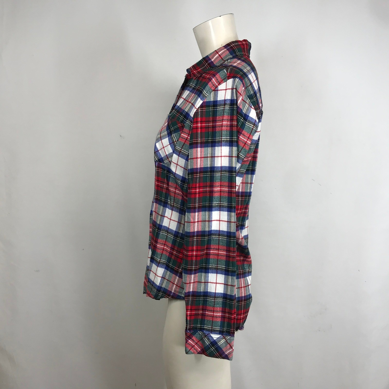 Pendleton Small Red Green Blue White Plaid Cotton Button Down Shirt Long Slv