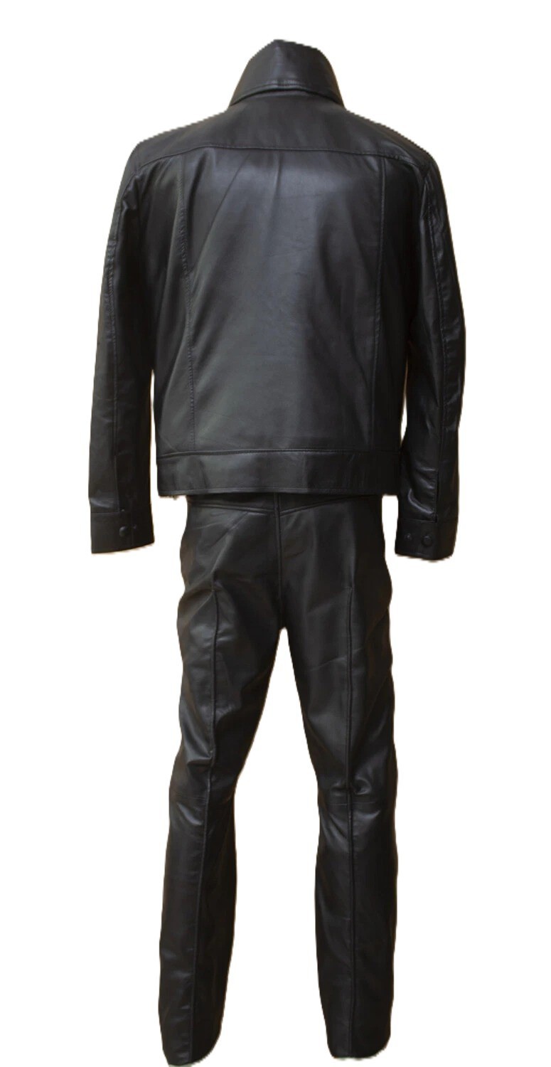 Men’s Black Lambskin Leather Tribute Performance Suit Vintage Rock Style Suit
