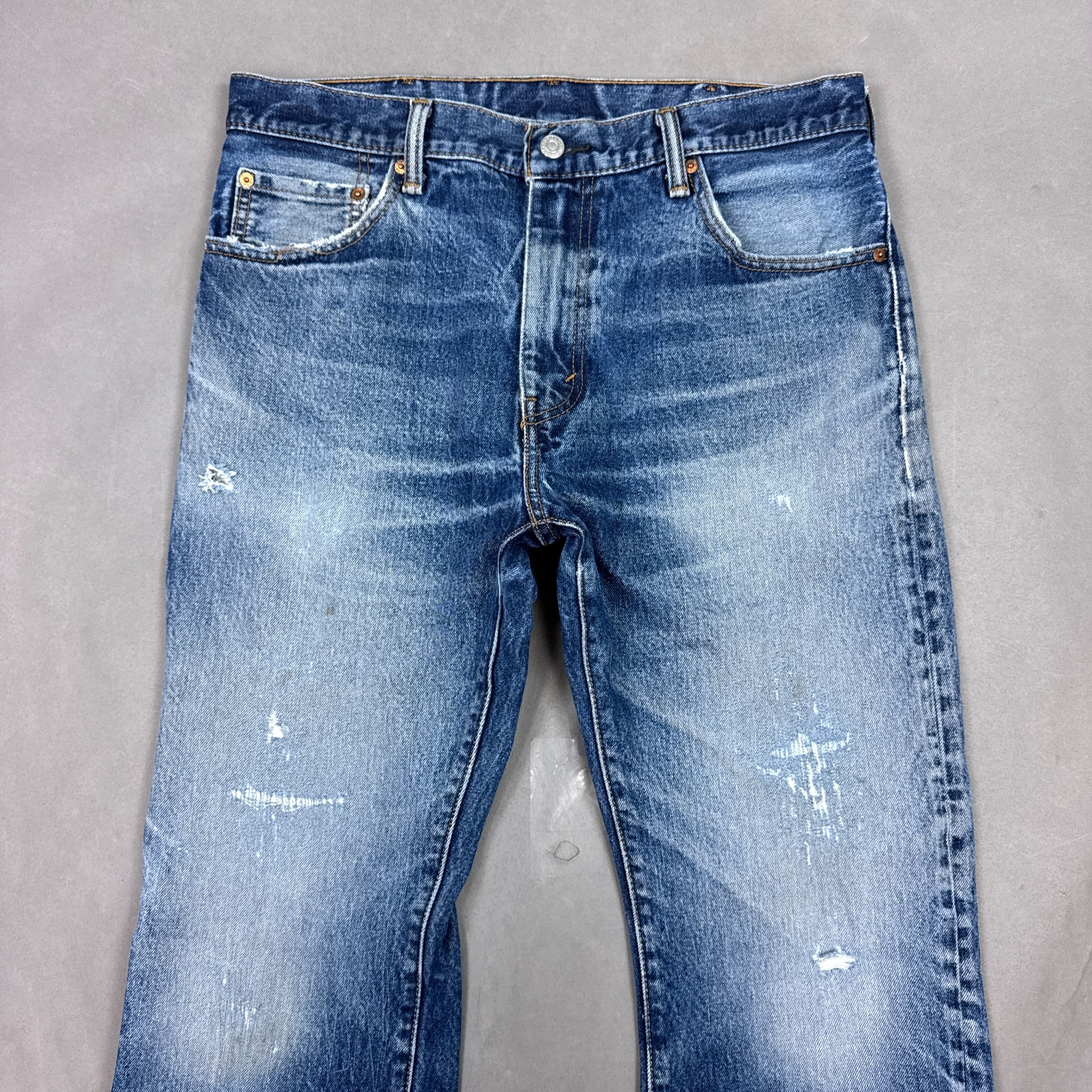Levis 517 Jeans Mens 34×29 Blue Bootcut Denim Pants Repaired Faded Distressed