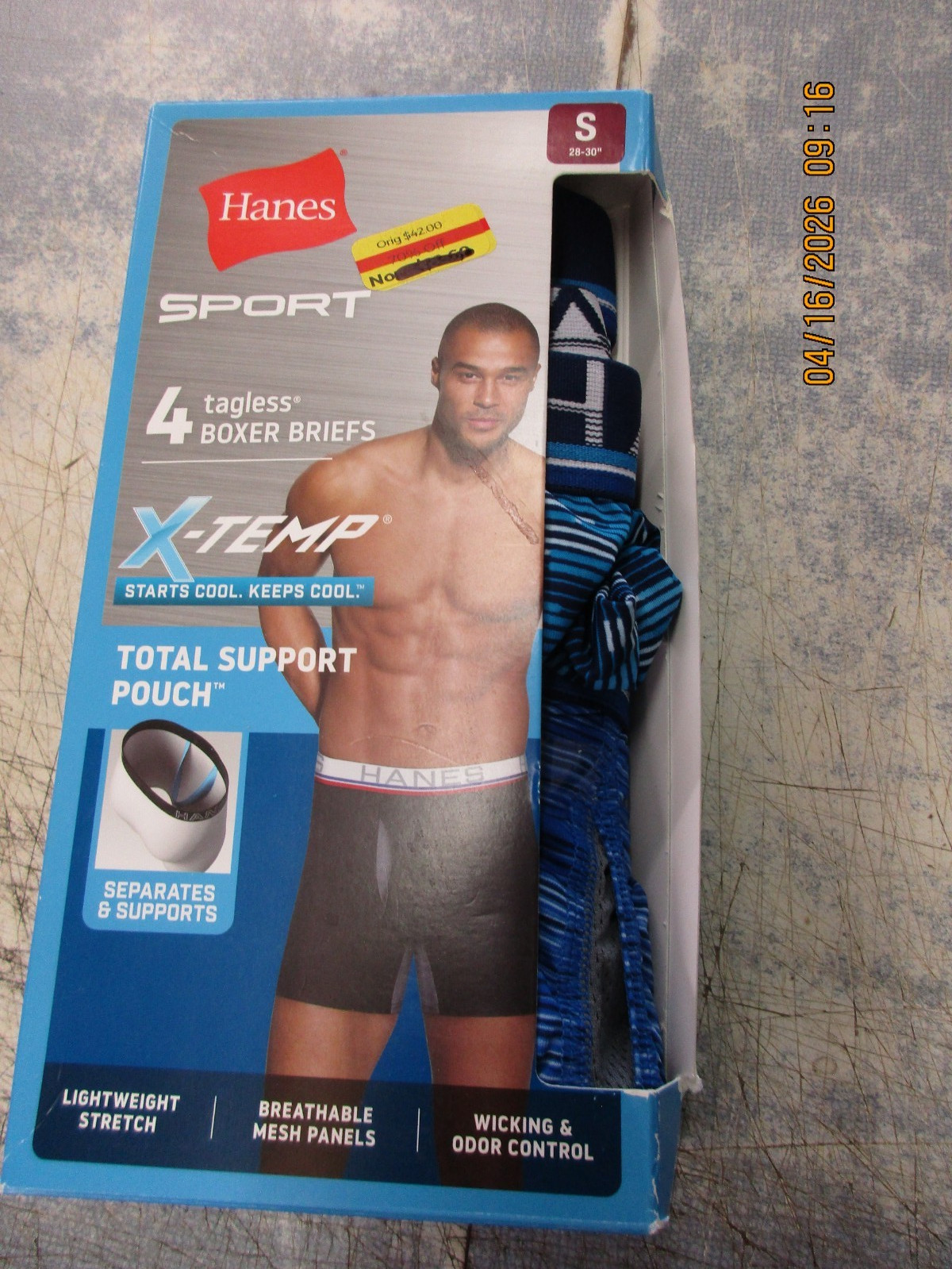 Hanes Men 3 Pack Boxer Briefs Sport X-Temp Sz S Damage Box