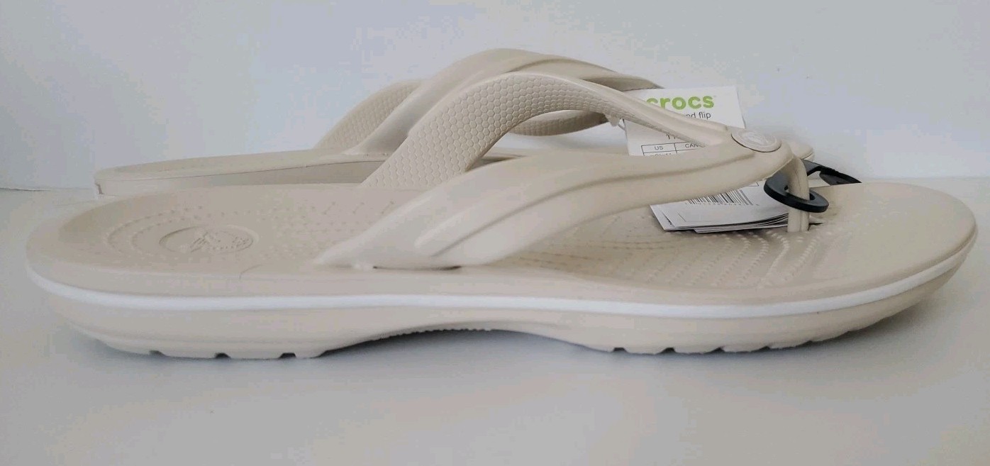 Crocs Unisex Crocband Flip Relaxed Fit, 11033-71, Beige, M9/W11, New