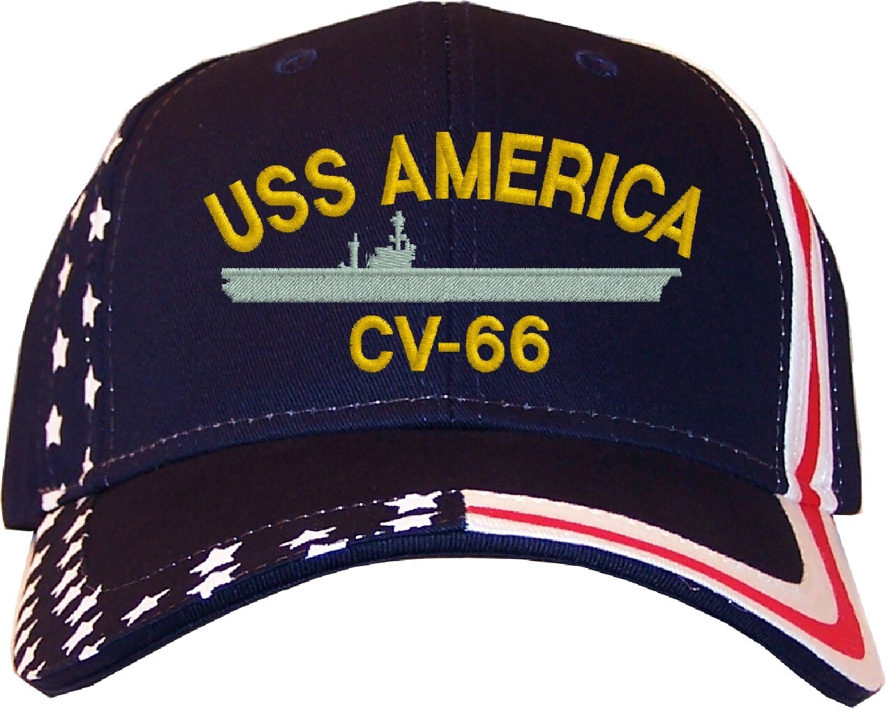 USS America CV-66 Embroidered Stars & Stripes Baseball Cap Hat Navy